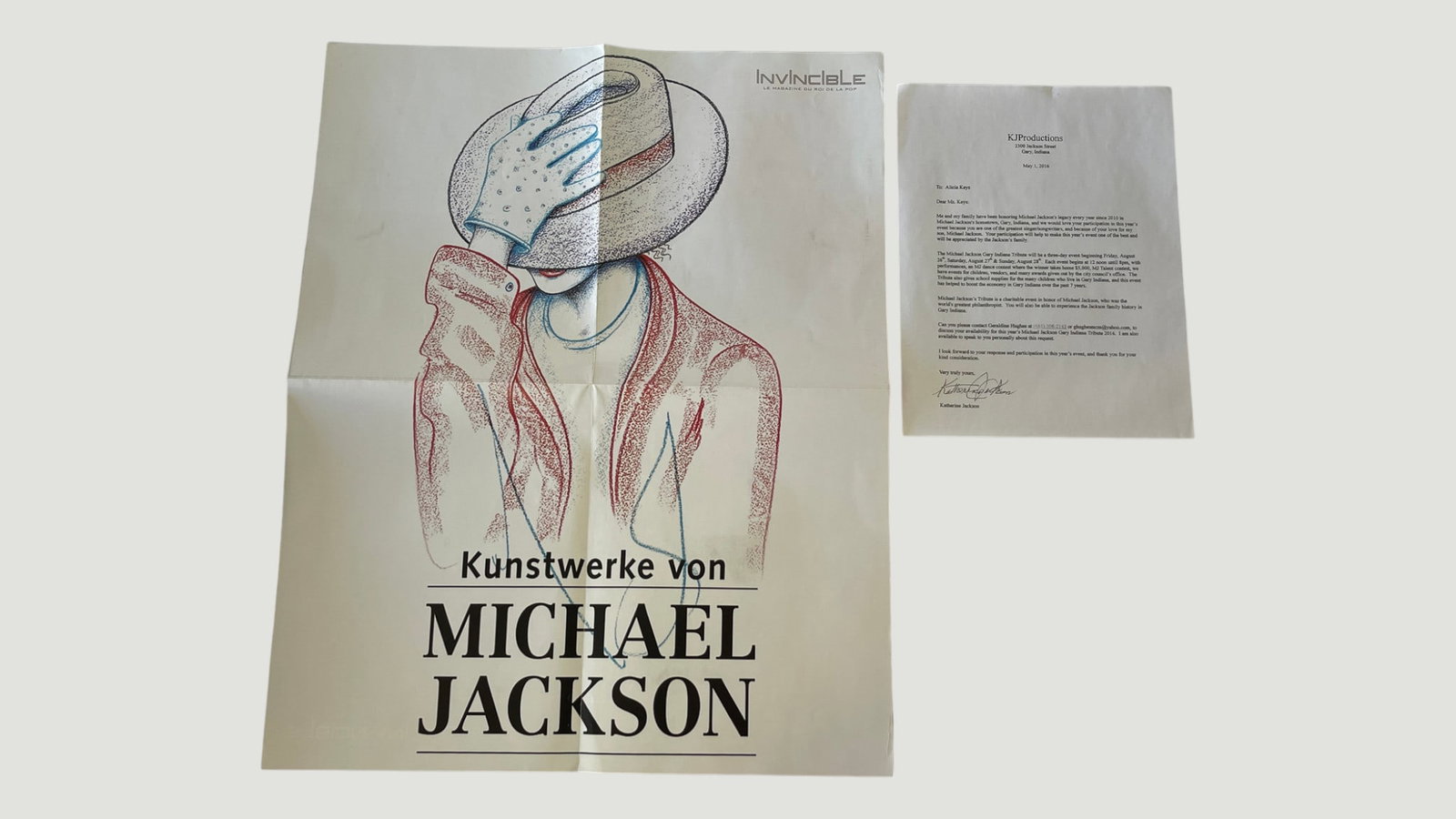 Michael Jackson 'Kunstwerke von' Invincible Magazine Poster & Katherine Jackson Letter (1 of 4)