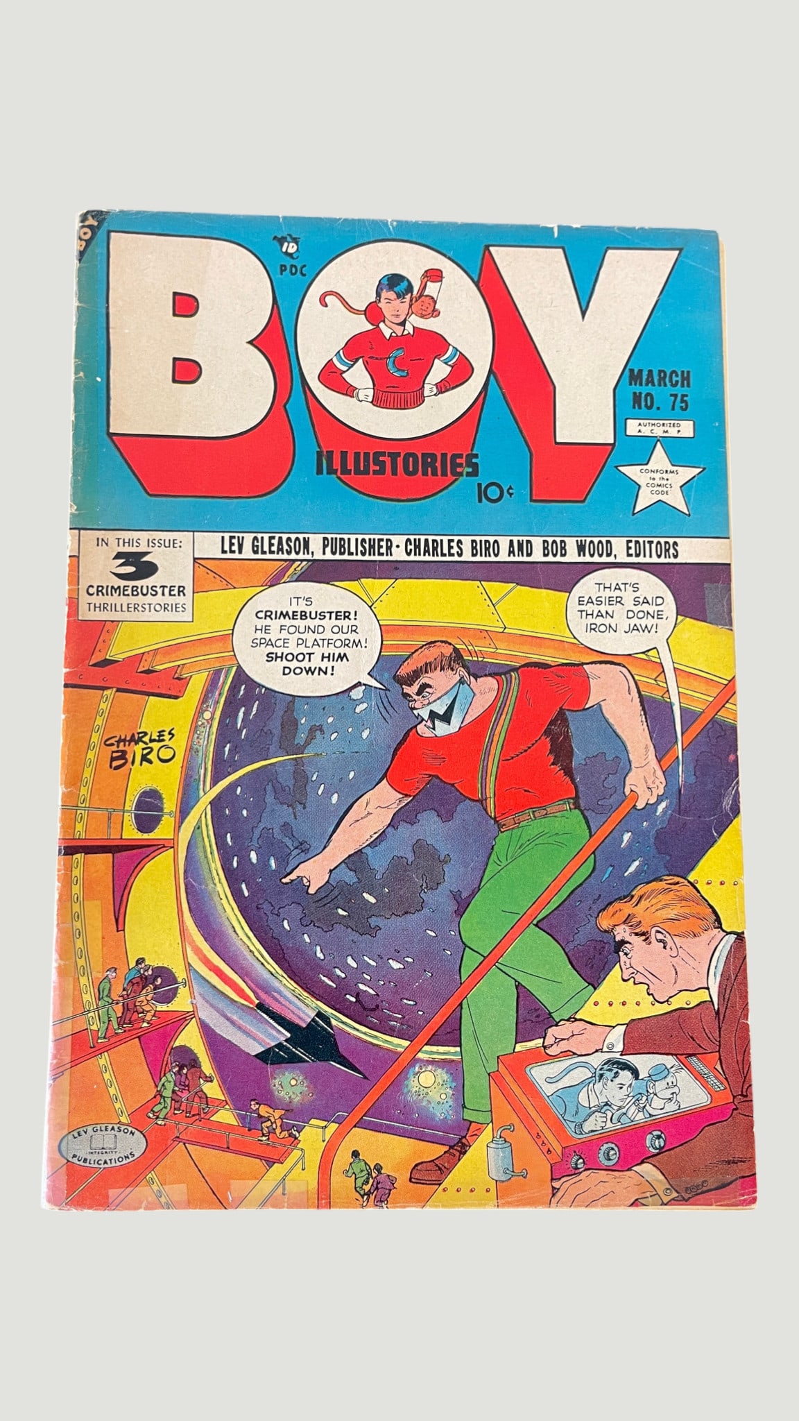 Boy Illustories #75 (Lev Gleason, March 1952) Crimebuster Space Platform Cover (1 of 3)