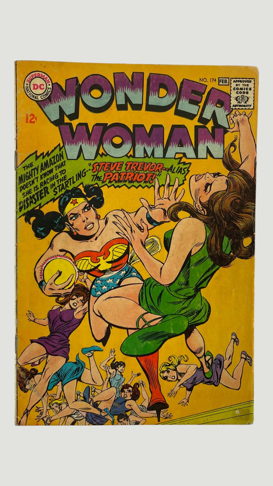 Wonder Woman #174, DC Comics, Feb 1968 — Steve Trevor Alias The Patriot: Wonder Woman No. 174, published by DC National Comics, cover dated February 1968, priced at 12 cents. Features the story 'Steve Trevor — Alias The Patriot!' with cover art depicting Wonder Woman in 