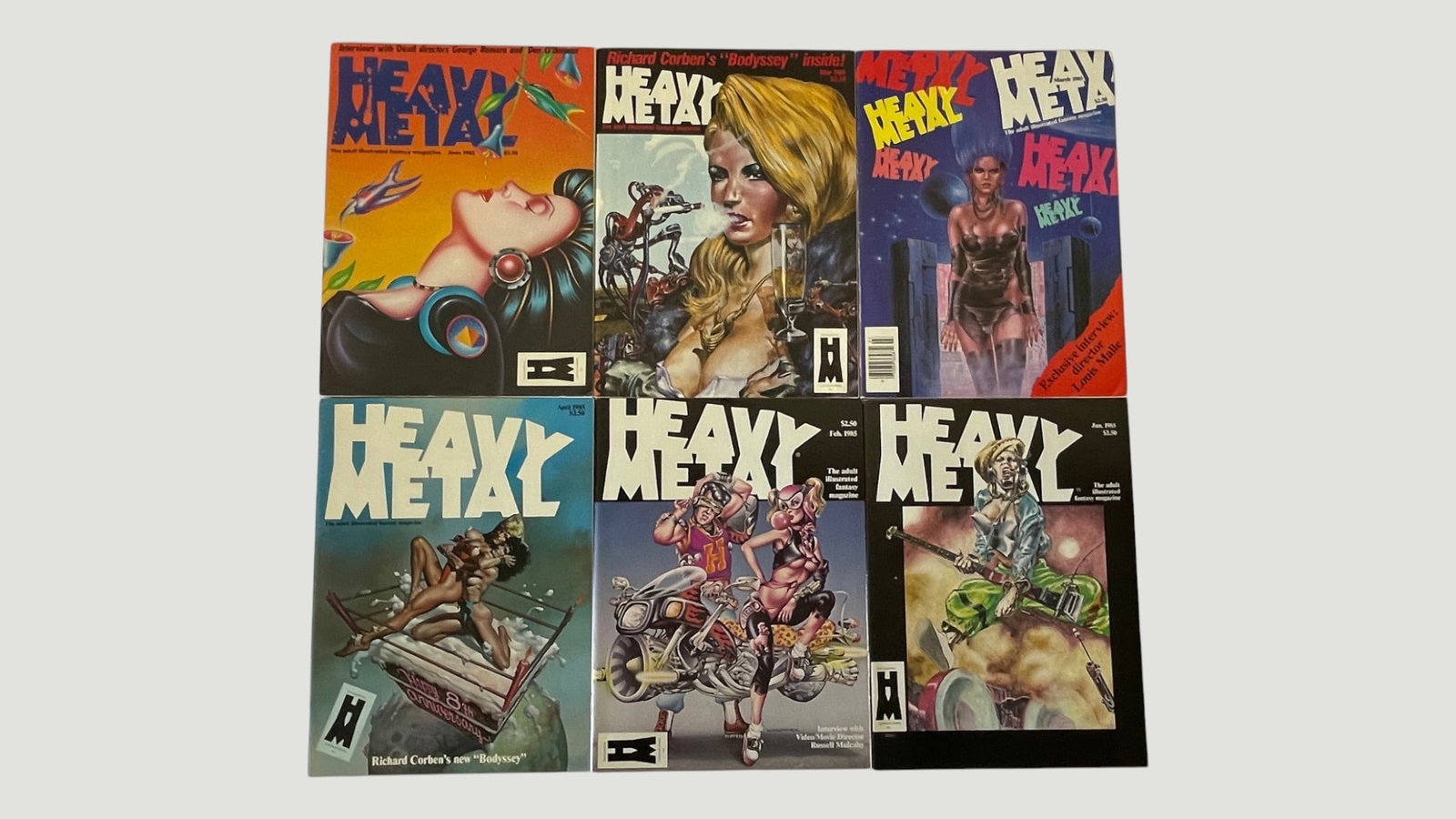 Heavy Metal Magazine Collection x6 Issues 1983-1985 Adult Illustrated Fantasy: A collection of six issues of Heavy Metal, the iconic adult illustrated fantasy magazine published by Metal Mammoth Inc., spanning approximately 1983 to 1985. Issues include notable covers and interio