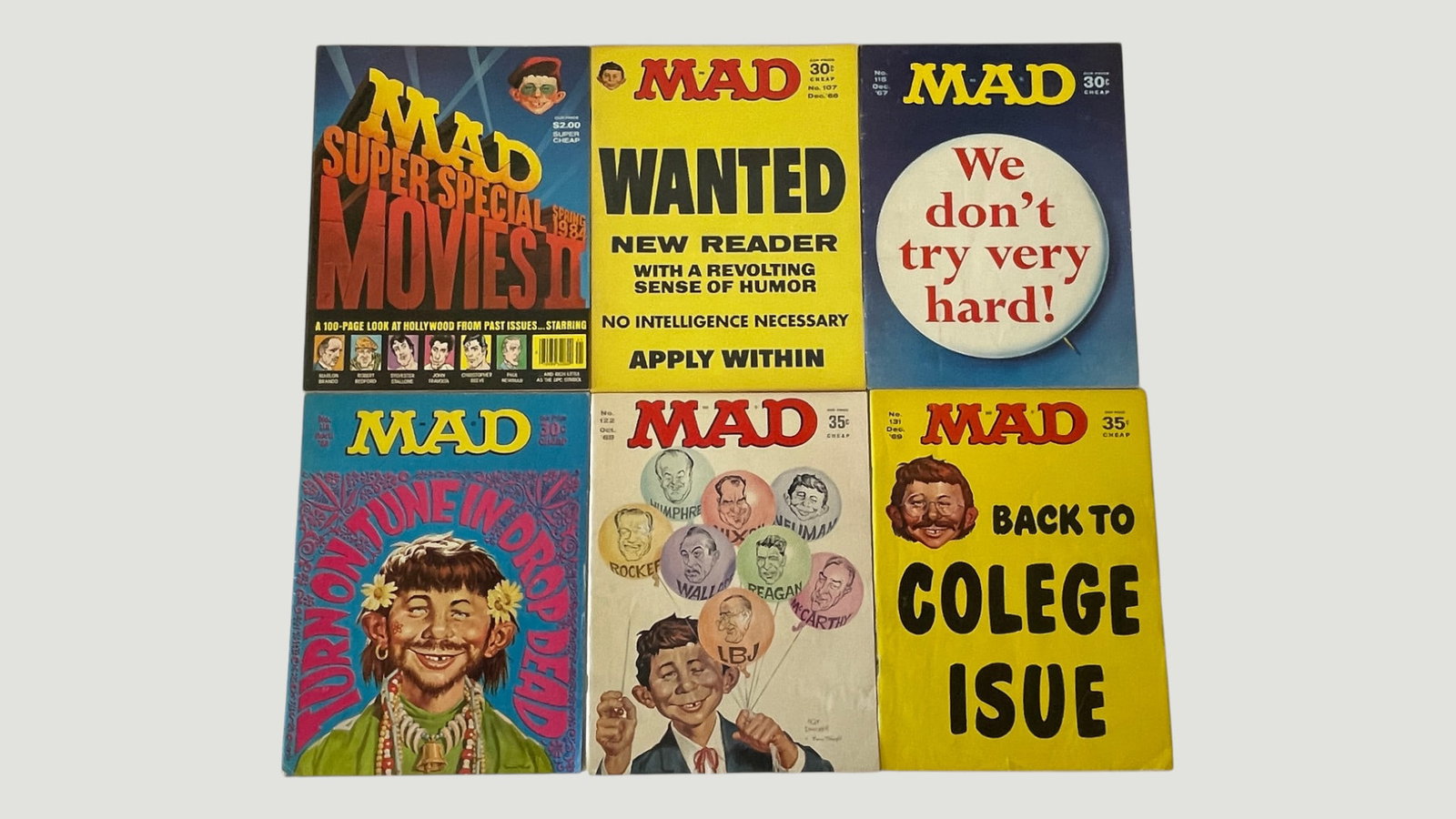 MAD Magazine Collection of 6 Issues, EC Publications, 1967–1984, Nos. 107–131 + Special (1 of 4)