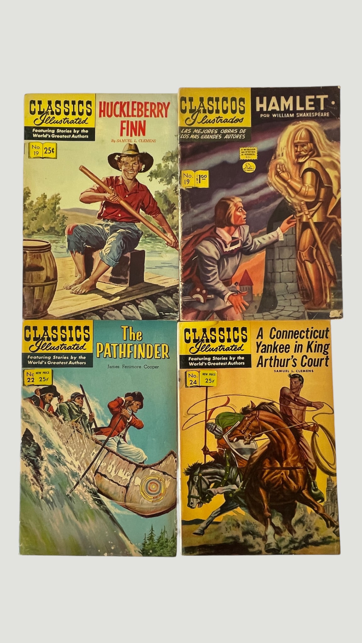 Classics Illustrated Lot x4: Huck Finn #19, Hamlet #19, Pathfinder #22, CT Yankee #24 (1 of 4)