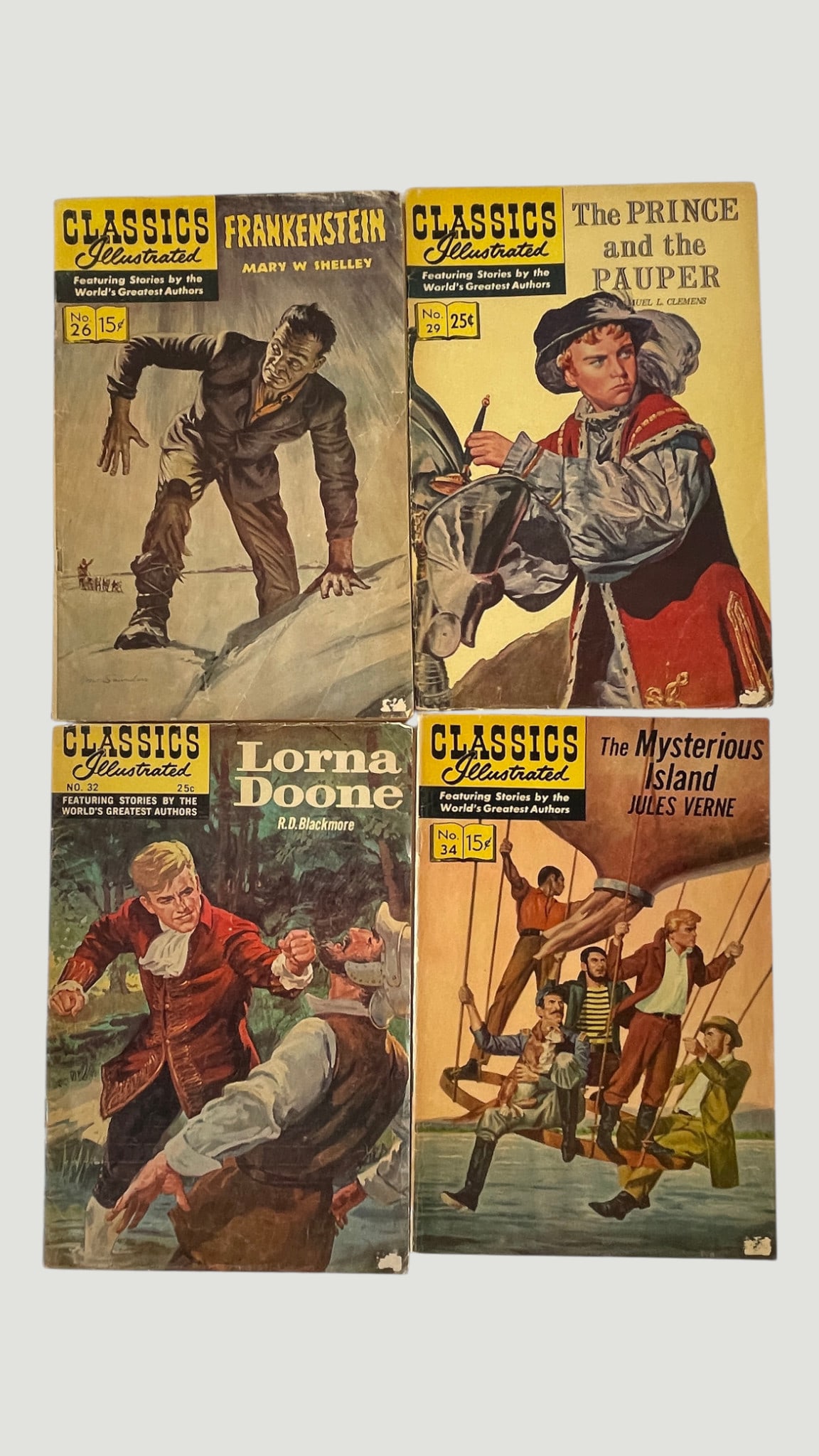 Classics Illustrated #26, 29, 32, 34 — Gilberton Co. Golden/Silver Age Comic Lot (1 of 4)