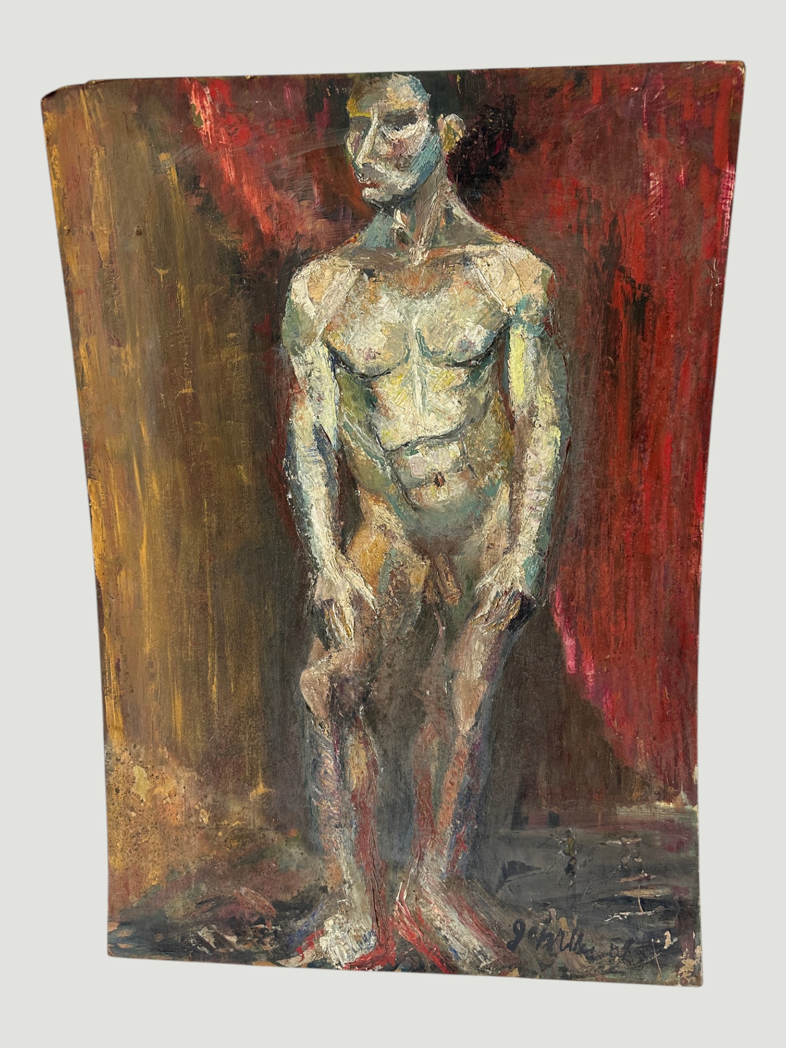 Jay Milder (b. 1934 American) Painting on Board, SIgned and Dated - Male Nude: Jay Milder (b. 1934 American) Painting on Board, SIgned and Dated - Male Nude. Storage unit auction find. Comes with paperwork seen in photos.