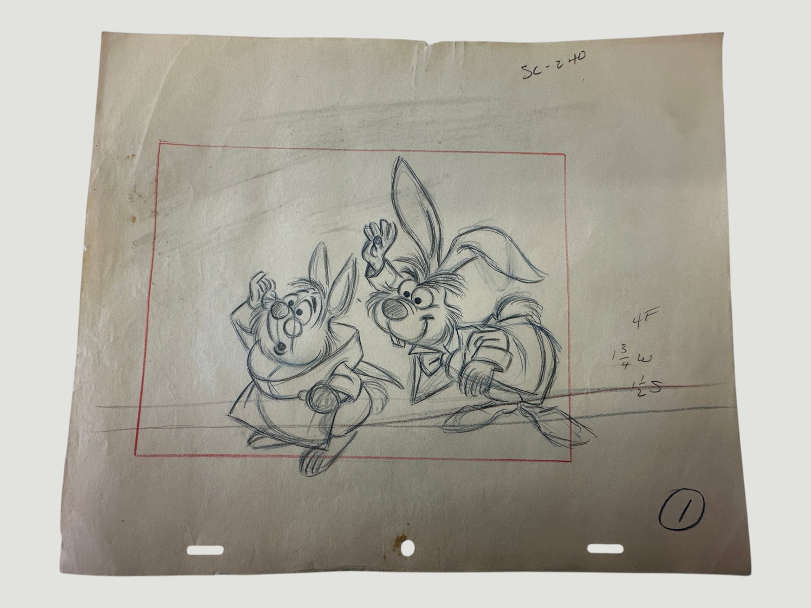 Alice in Wonderland Hare & Rabbit Disney Original Production Drawing Storyboard (1 of 4)