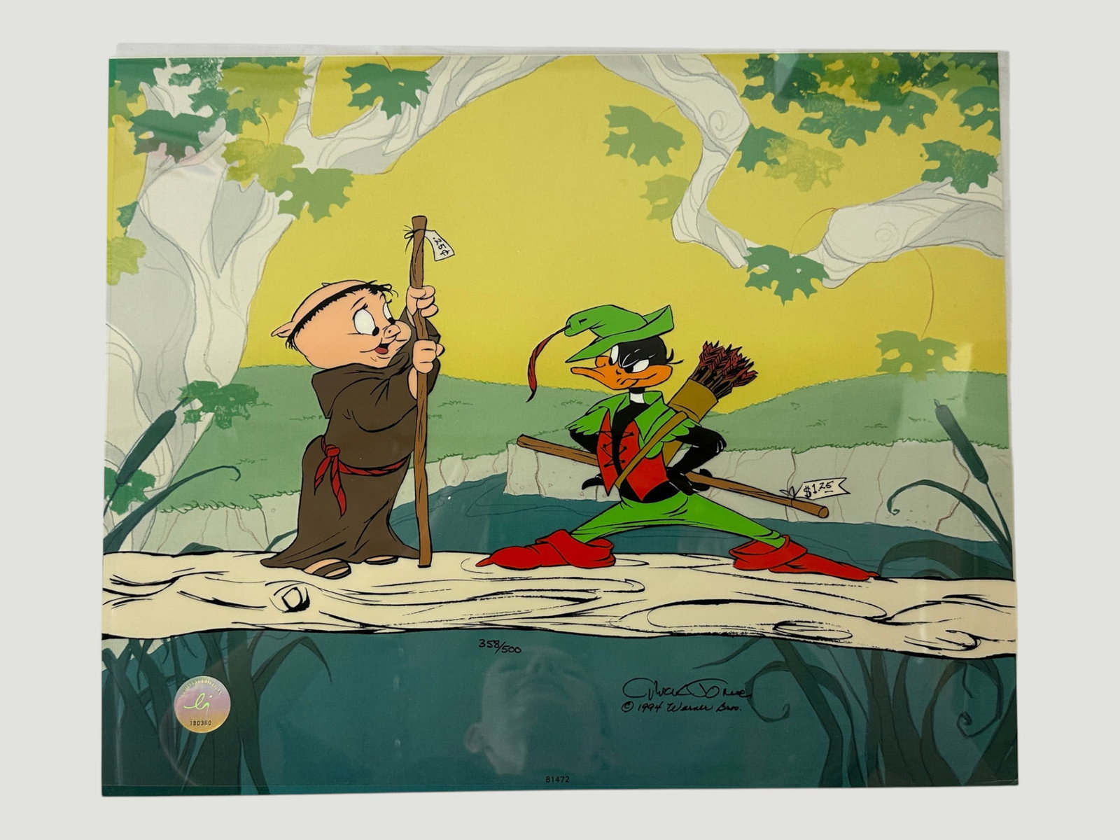 $1.25 Quarter Staff (with Daffy and Porky Pig) Hand Painted and Inked Cel: $1.25 Quarter Staff (with Daffy and Porky Pig) Hand Painted and Inked Cel