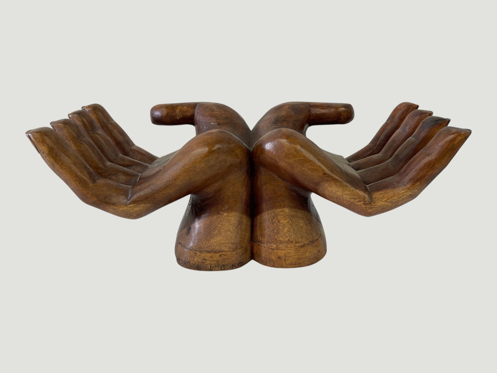 Carved Hardwood Sculpture of Two Open Hands, Mid-20th Century (1 of 5)