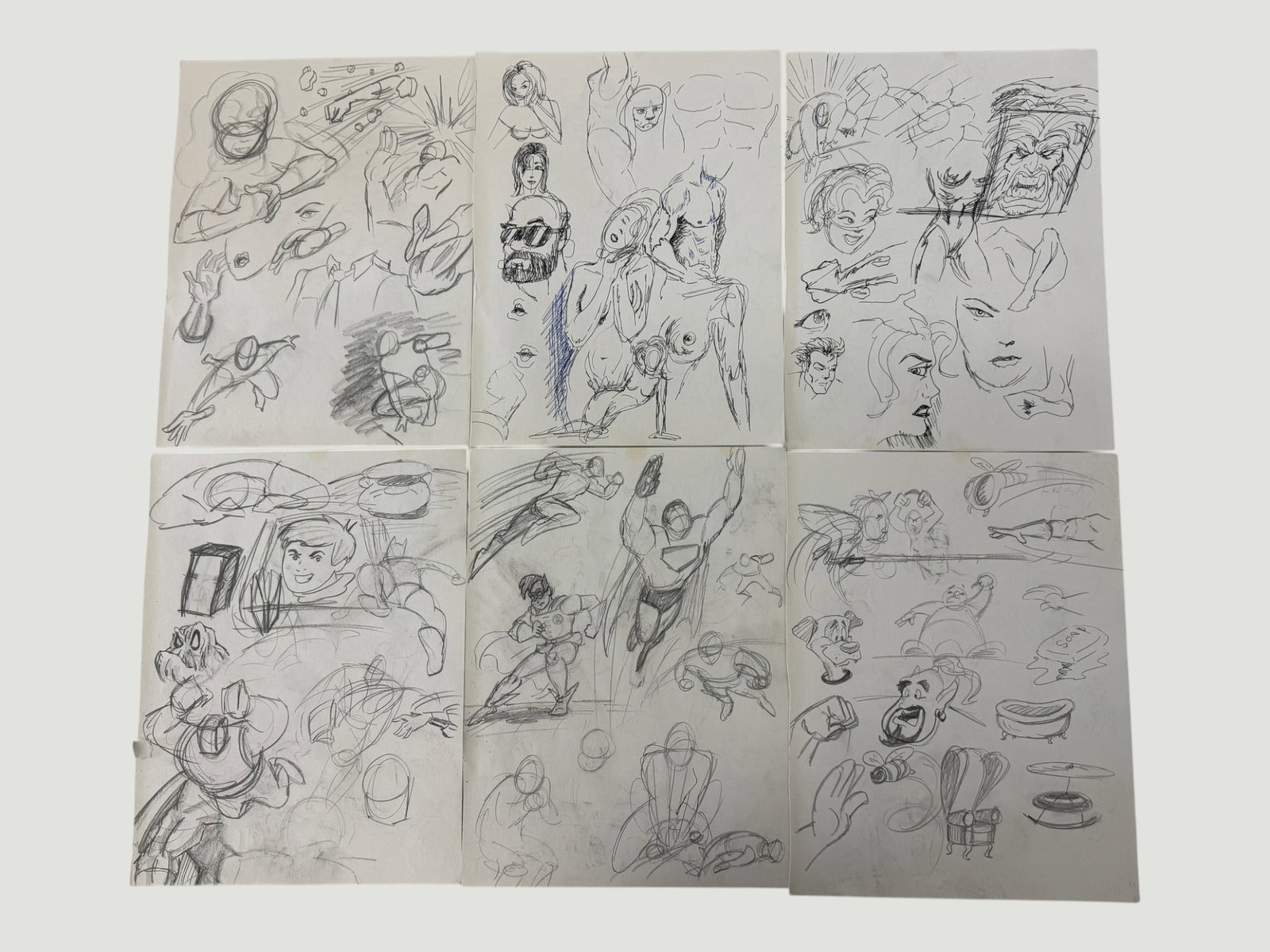 Original Animation Character Sketch Sheets Vintage Model Storyboard Drawings (1 of 2)