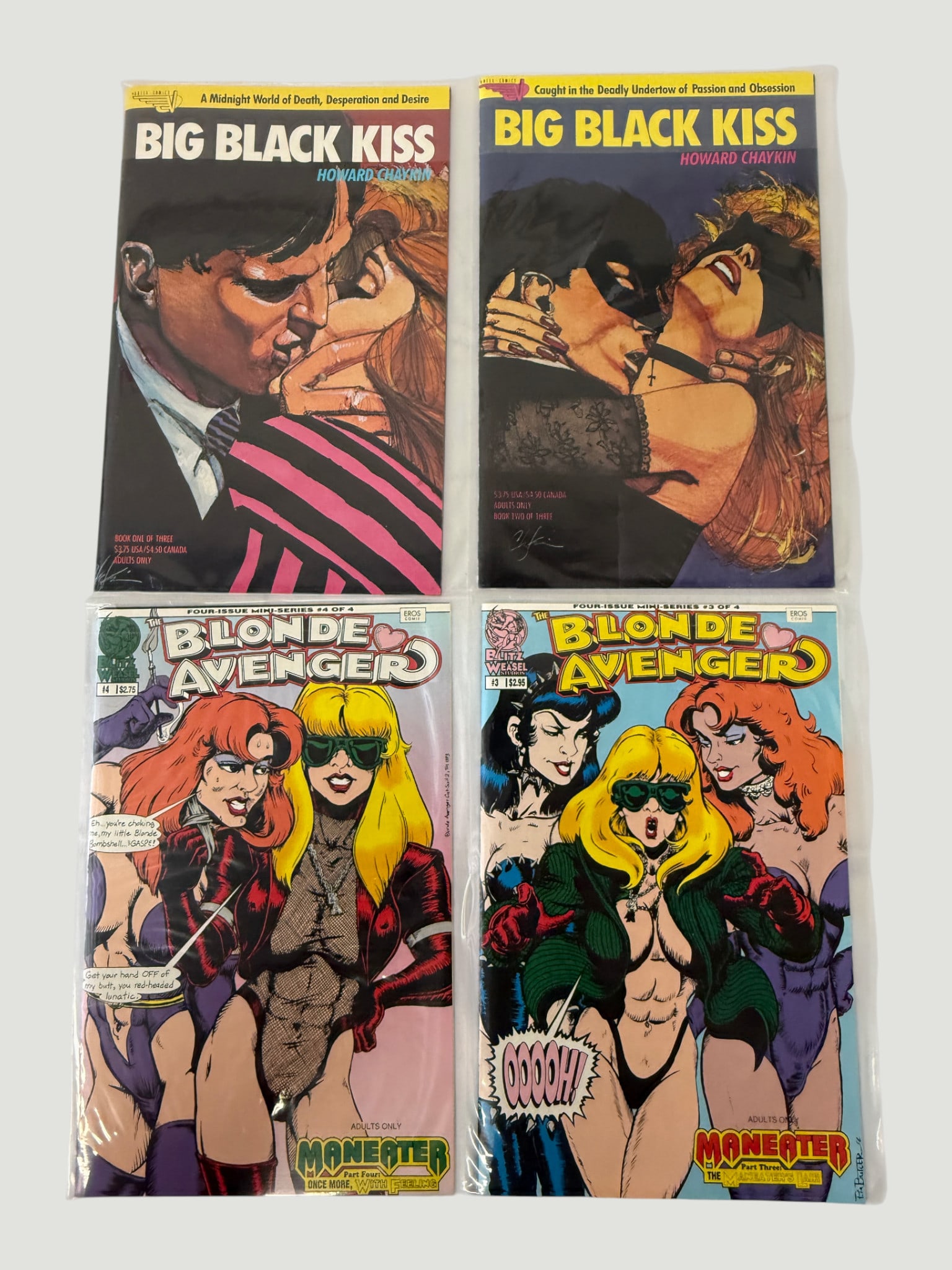 Adult Comics Lot: Big Black Kiss #1-2 (Chaykin) & Blonde Avenger #3-4 (Eros) (1 of 2)