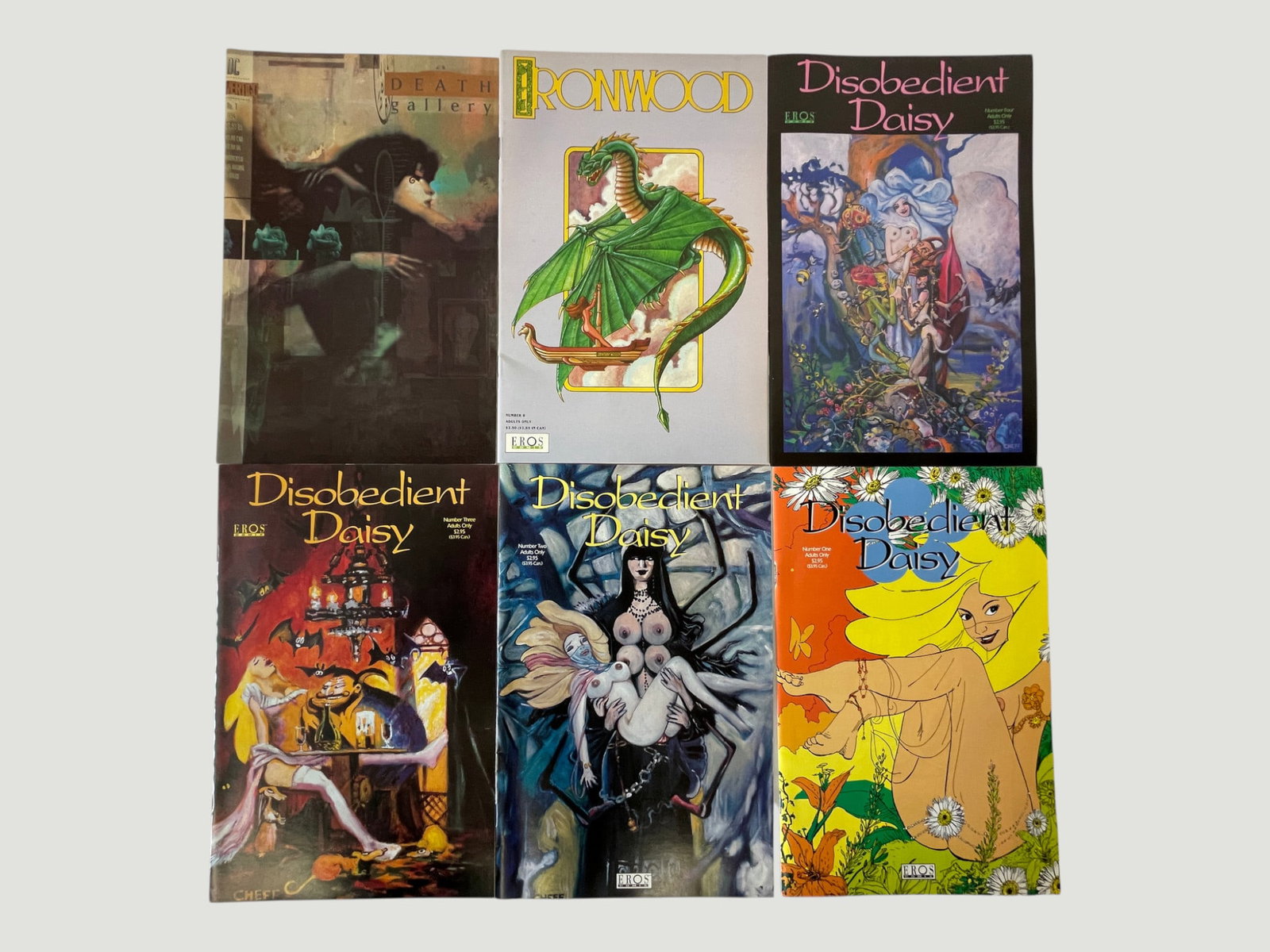 Eros Comix Lot: Disobedient Daisy #1-4, Ironwood #4, Death Gallery — Adult Comics (1 of 3)