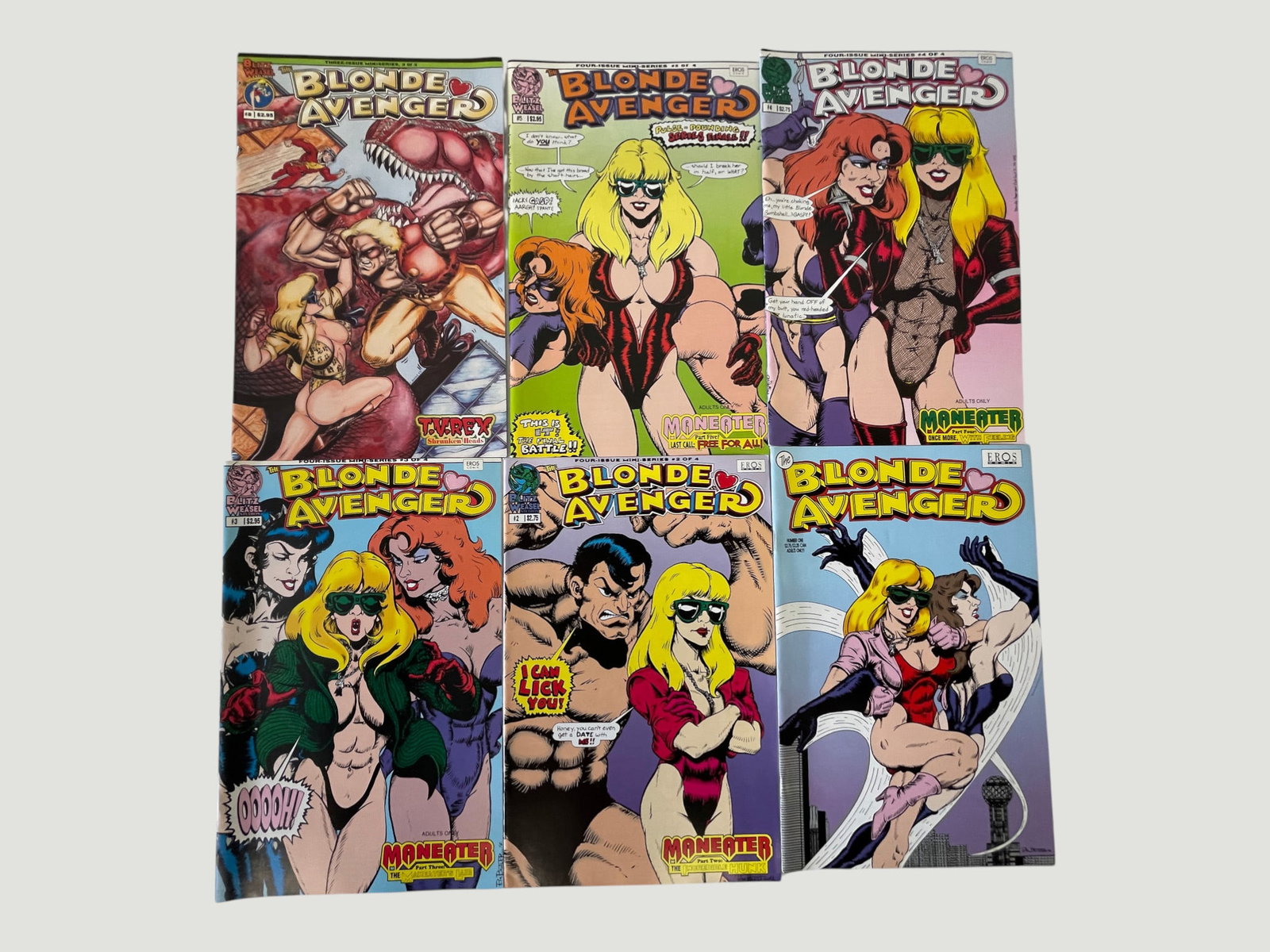 Blonde Avenger Comic Book Lot x6 — Blitz Weasel/Eros Comix, Maneater Mini-Series (1 of 3)