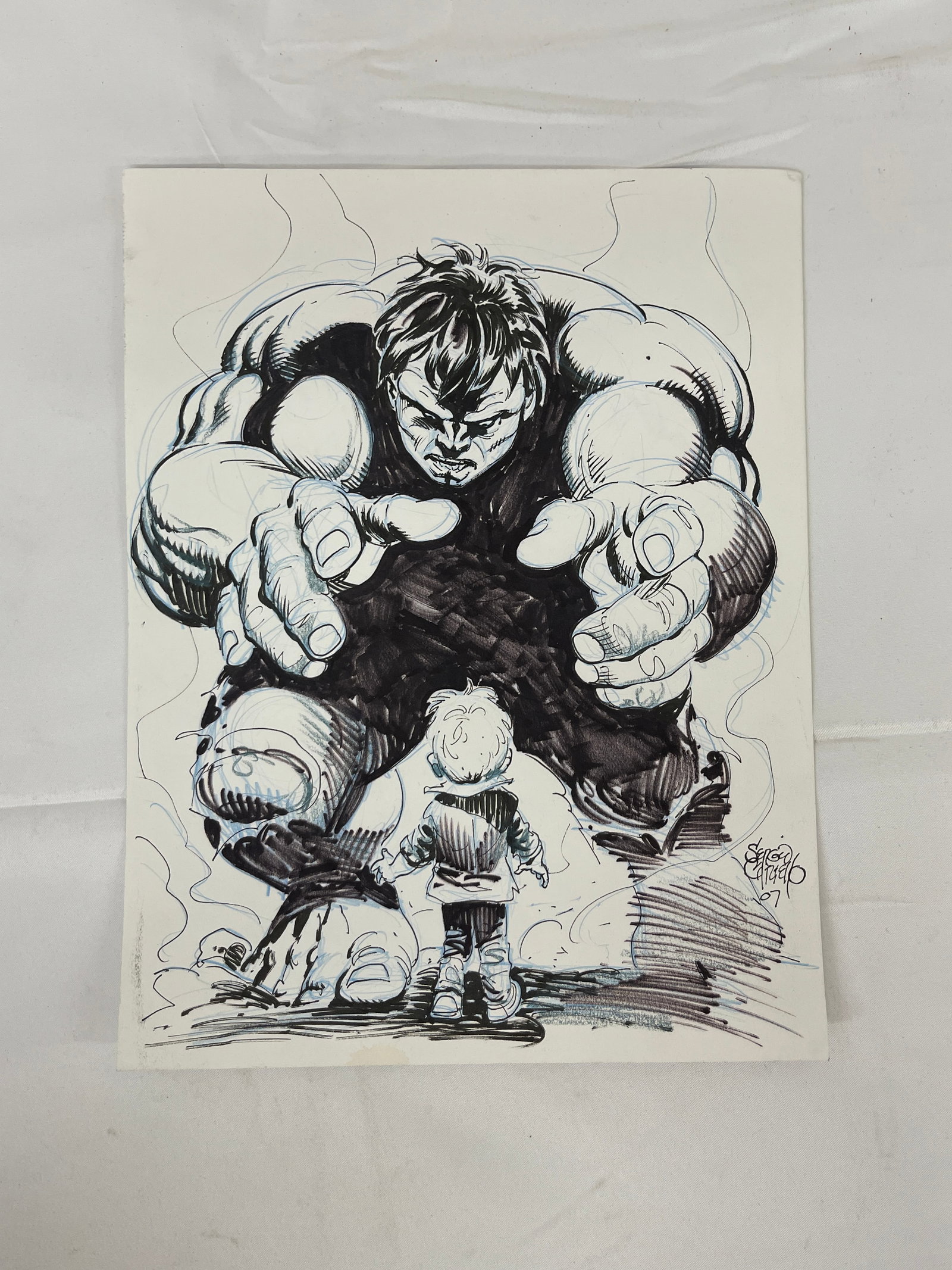 Original Comic Book Ink Artwork — The Incredible Hulk Battle Scene, c.1990s (1 of 6)