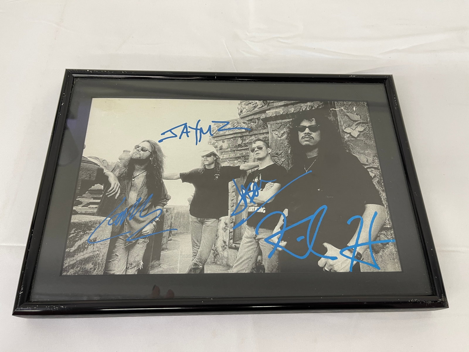 Metallica Band Signed Framed Black & White Photograph, 4 Signatures, c.1990s (1 of 6)