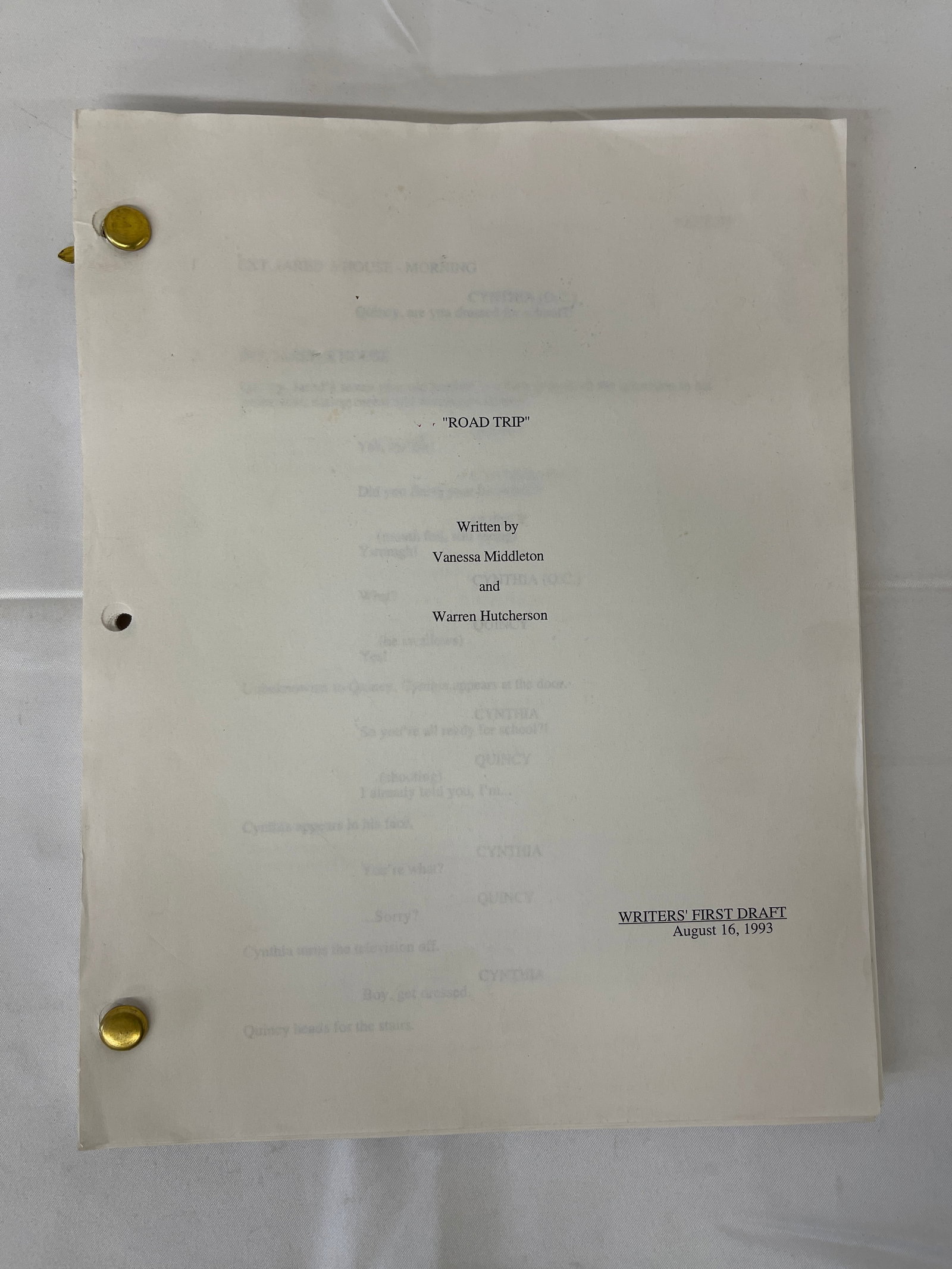 Road Trip Original Film Script Writers' First Draft, Aug 16 1993 (1 of 2)