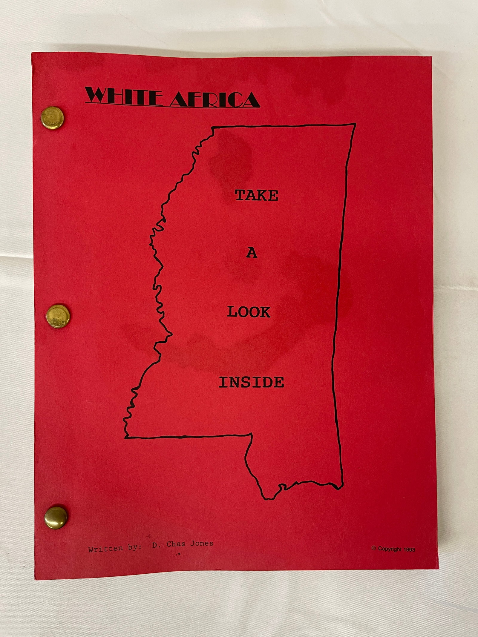 WHITE AFRICA 'Take A Look Inside' Script/Manuscript by D. Chas Jones, 1983 (1 of 2)