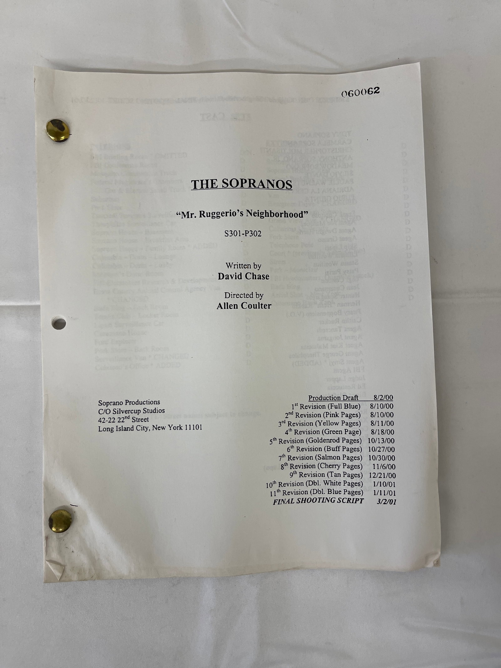 The Sopranos 'Mr. Ruggerio's Neighborhood' S3 Final Shooting Script, David Chase (1 of 2)