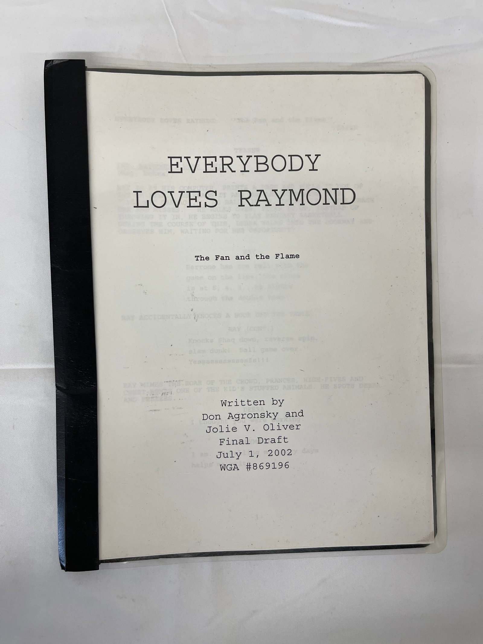 Everybody Loves Raymond 'The Fan and the Flame' Original TV Script, 2002 (1 of 2)