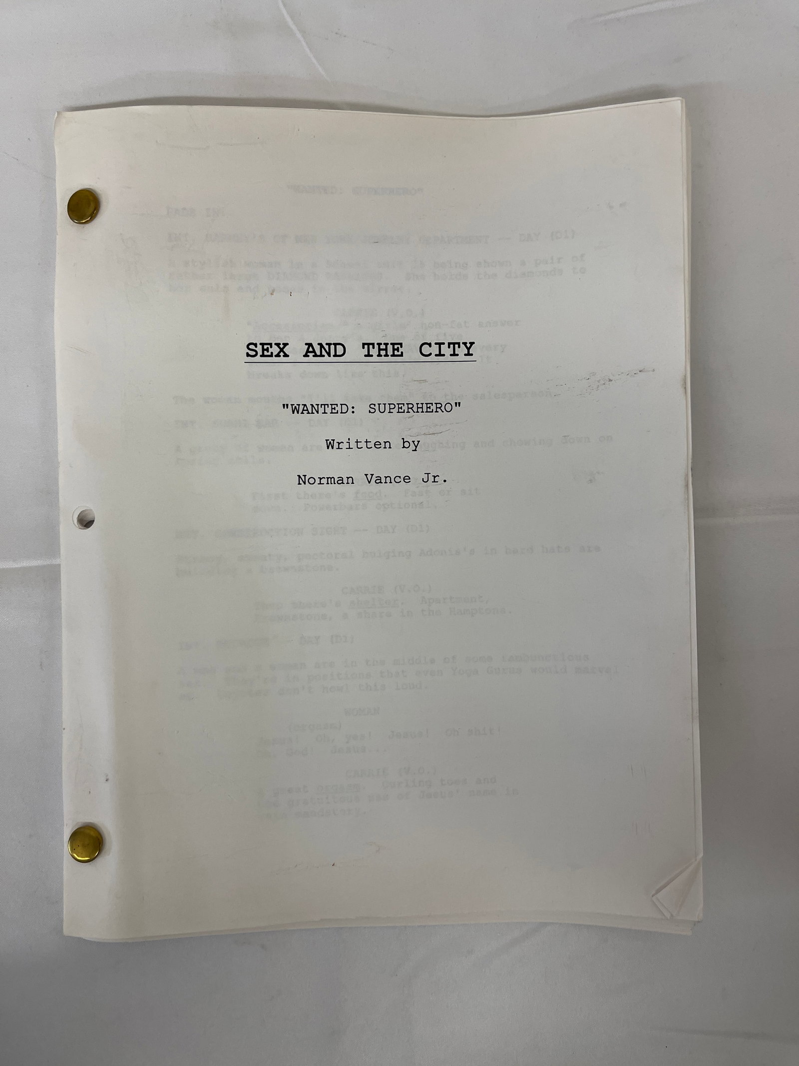 Sex and the City Original TV Script - 'Wanted: Superhero' by Norman Vance Jr. (1 of 2)