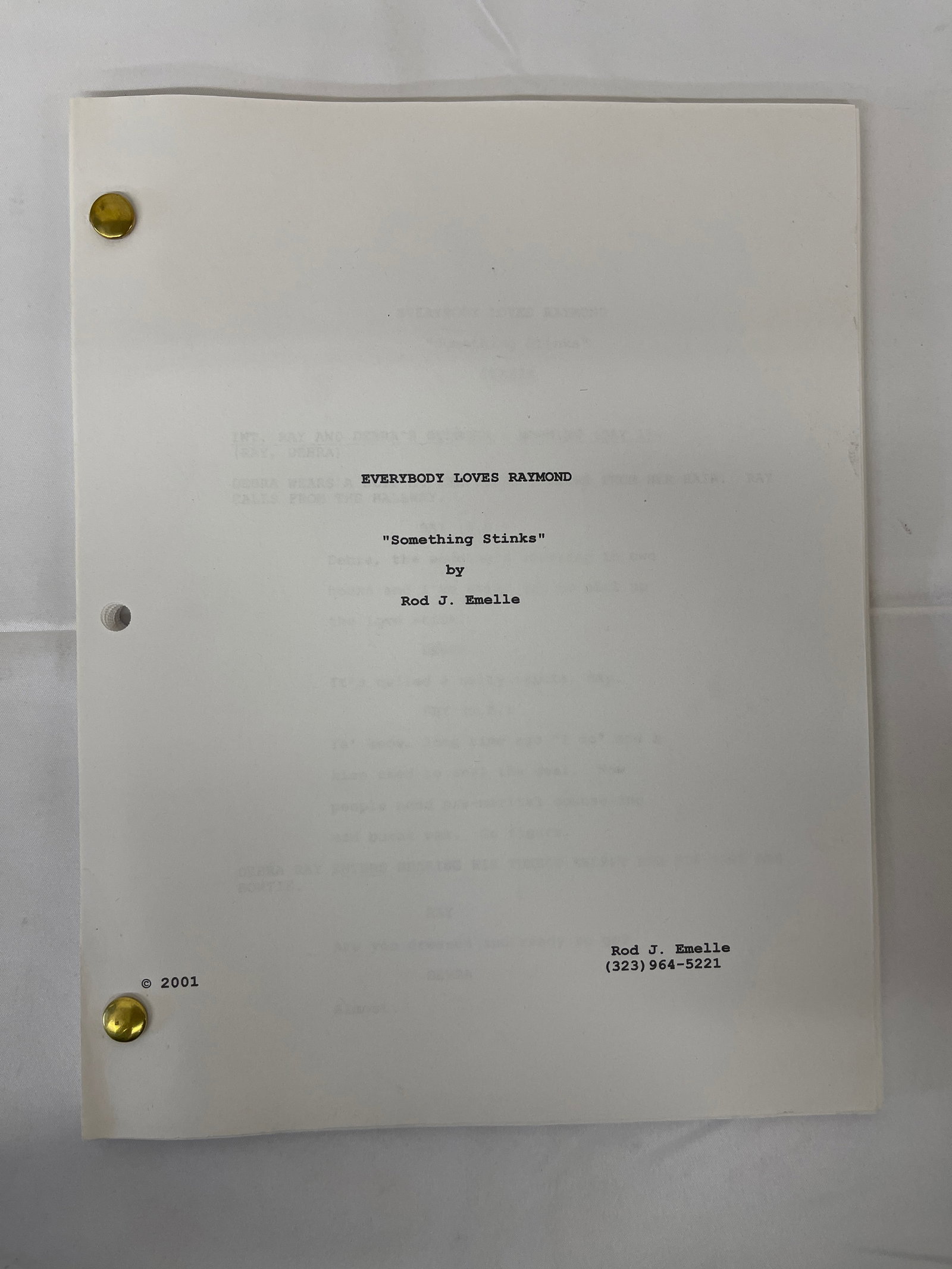 Everybody Loves Raymond 'Something Stinks' Original TV Script, Rod J. Emelle, 2001 (1 of 2)