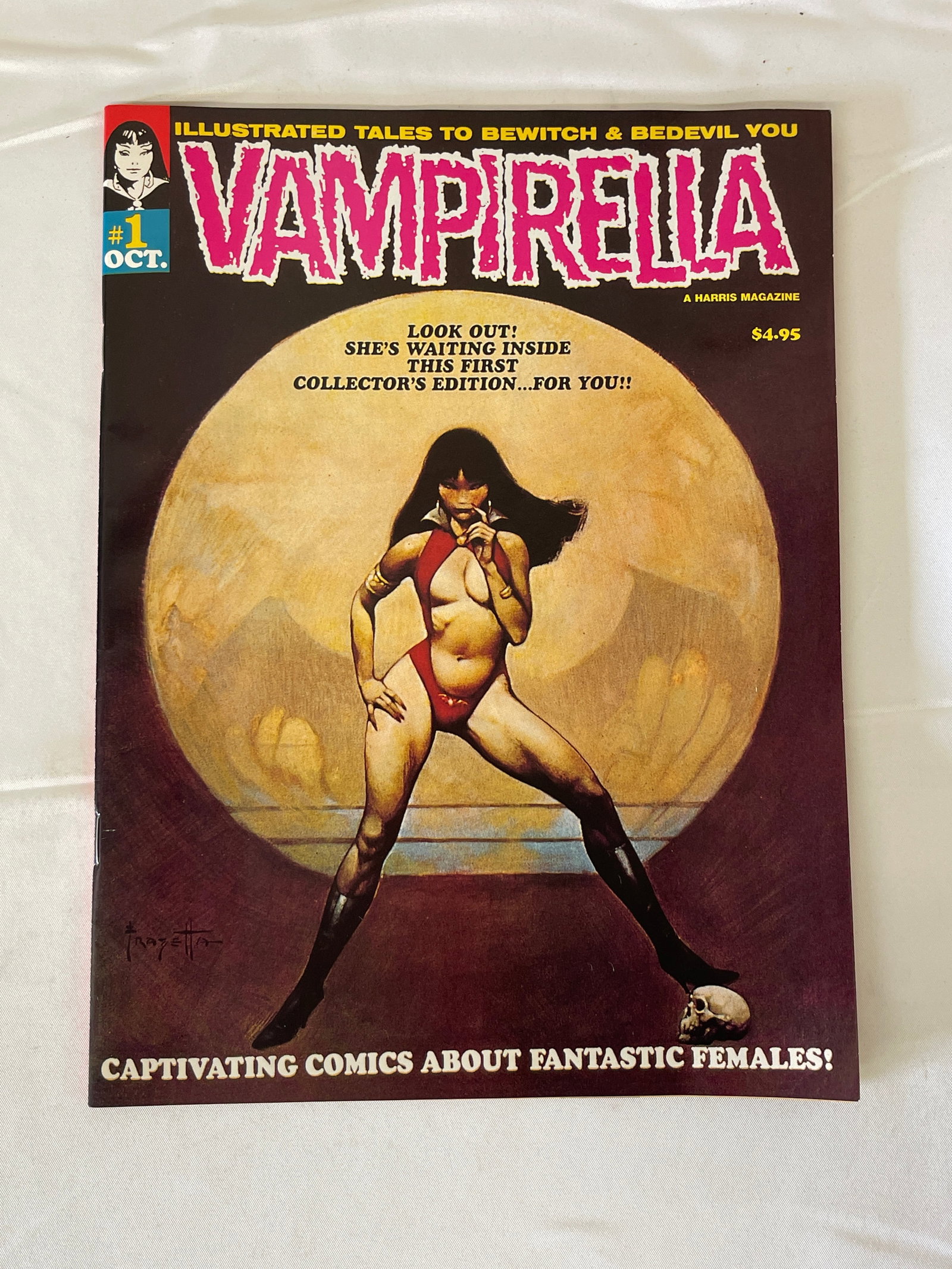 Vampirella #1 Harris Magazine Collector's Edition Oct. Frank Frazetta Cover: Vampirella #1, published by Harris Publications as a collector's reprint edition, featuring the iconic Frank Frazetta cover painting of Vampirella against a full moon backdrop — one of the most cele