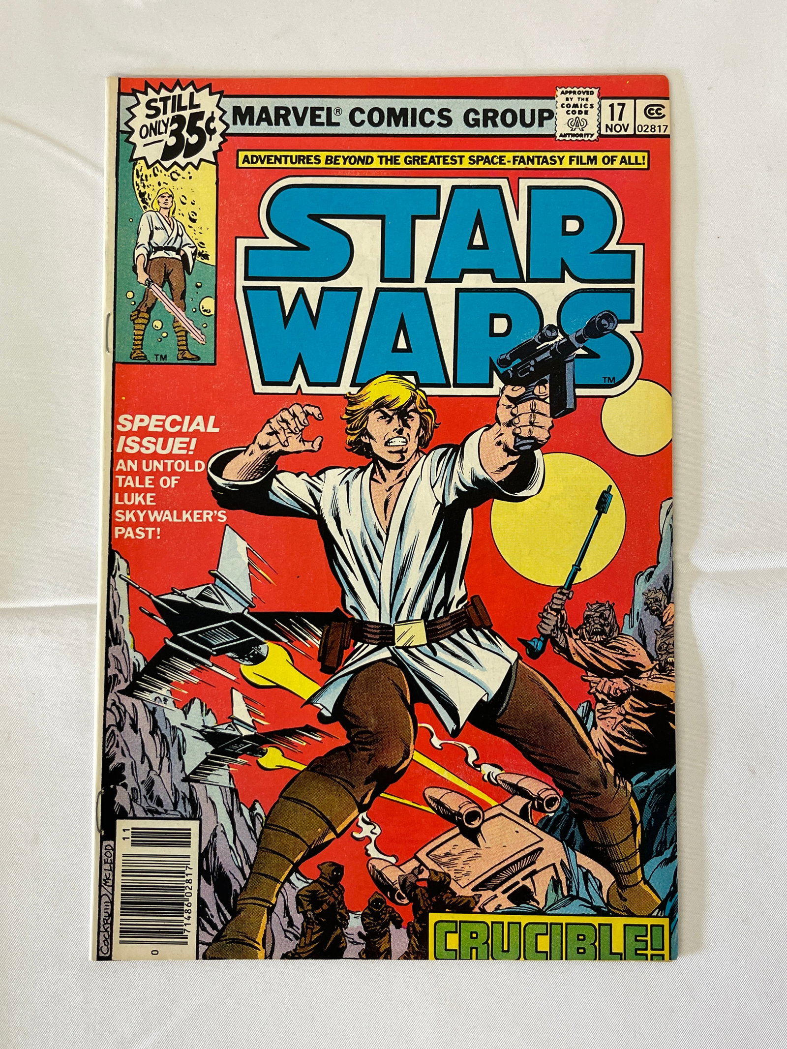 Star Wars #17 Marvel Comics 1978 'Crucible' Luke Skywalker Special Issue: Marvel Comics Group Star Wars issue #17, dated November 1978, titled 'Crucible' and featuring a special untold tale of Luke Skywalker's past. Cover art by Dave Cockrum and Bob McLeod depicts Luke Skyw