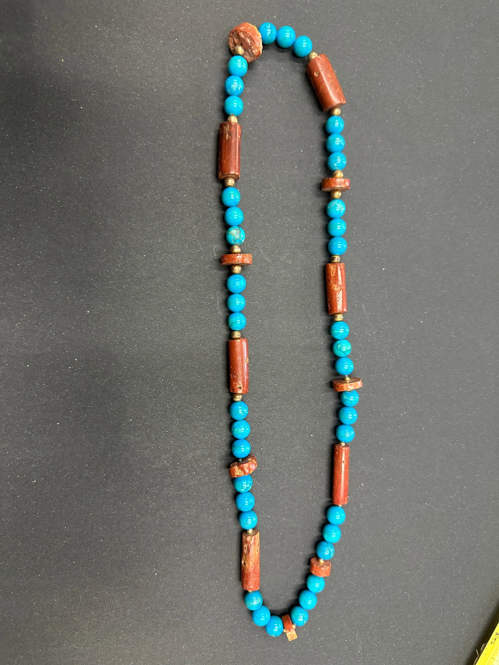 Native American Turquoise Pipestone Gold Bead Necklace 93 grams: Native american Turquoise Pipestone Gold Bead Necklace 93 grams tested for gold