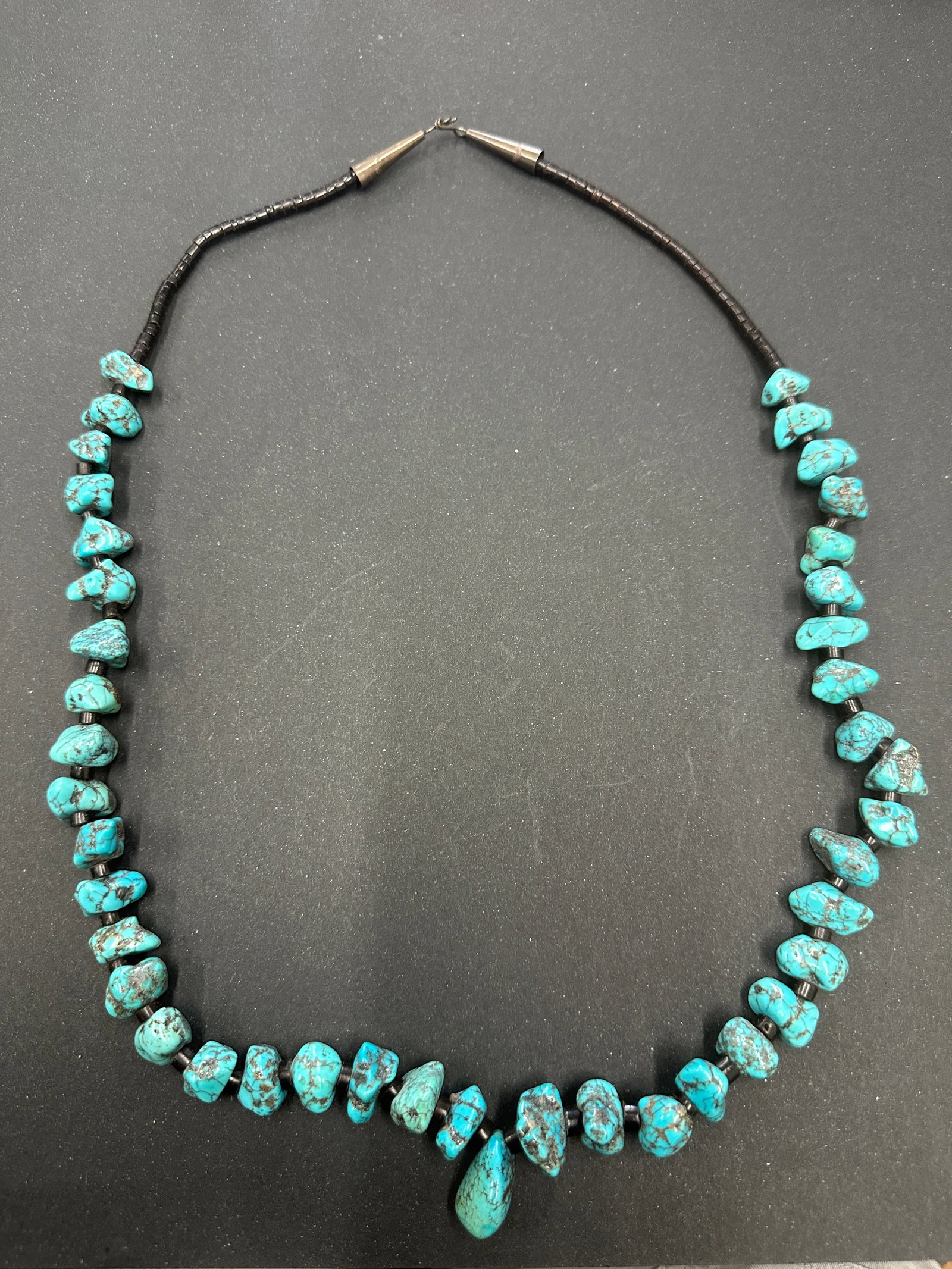 Native American Turquoise Onyx Necklace Sterling Silver 133 grams: Native American Turquoise Onyx Necklace Sterling Silver 133 grams