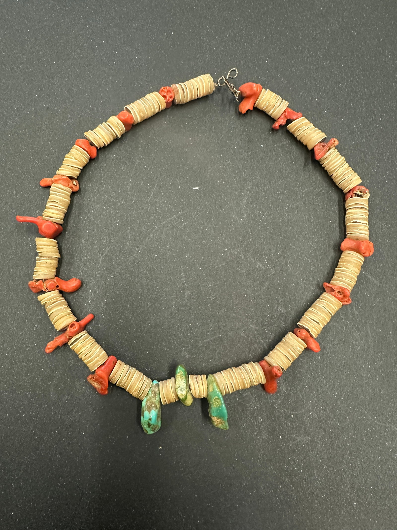 Native american Turquoise Heishi Coral Seashell Necklace (1 of 5)