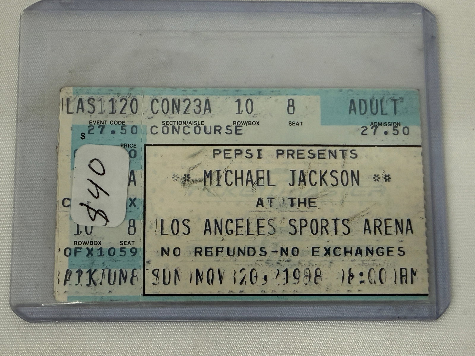 Michael Jackson Concert Ticket Stub Los Angeles Sports Arena 1988 (1 of 2)