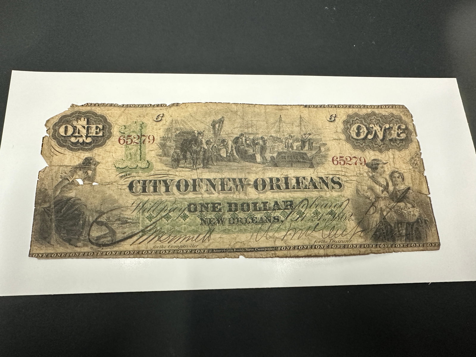 City of New Orleans One Dollar Obsolete Banknote 1862 (1 of 2)