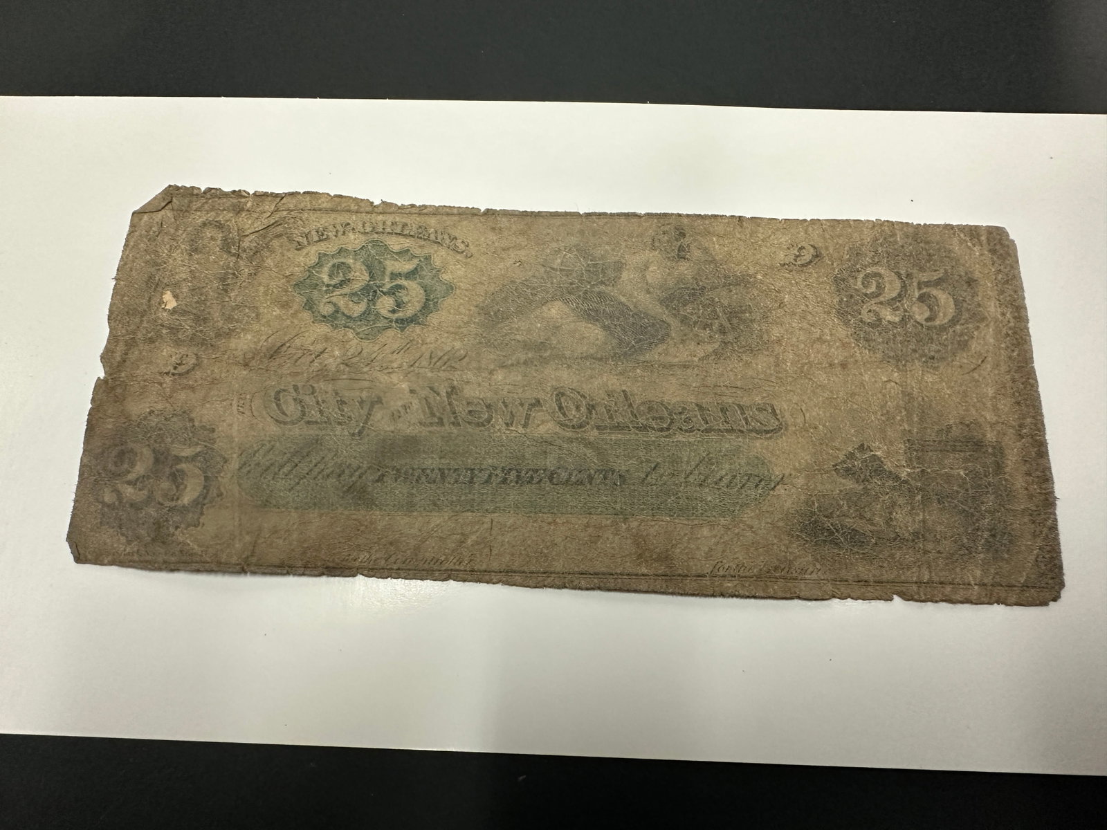 City of New Orleans 25 Cent Civil War Era Obsolete Currency Note: City of New Orleans 25 Cent Civil War Era Obsolete Currency Note