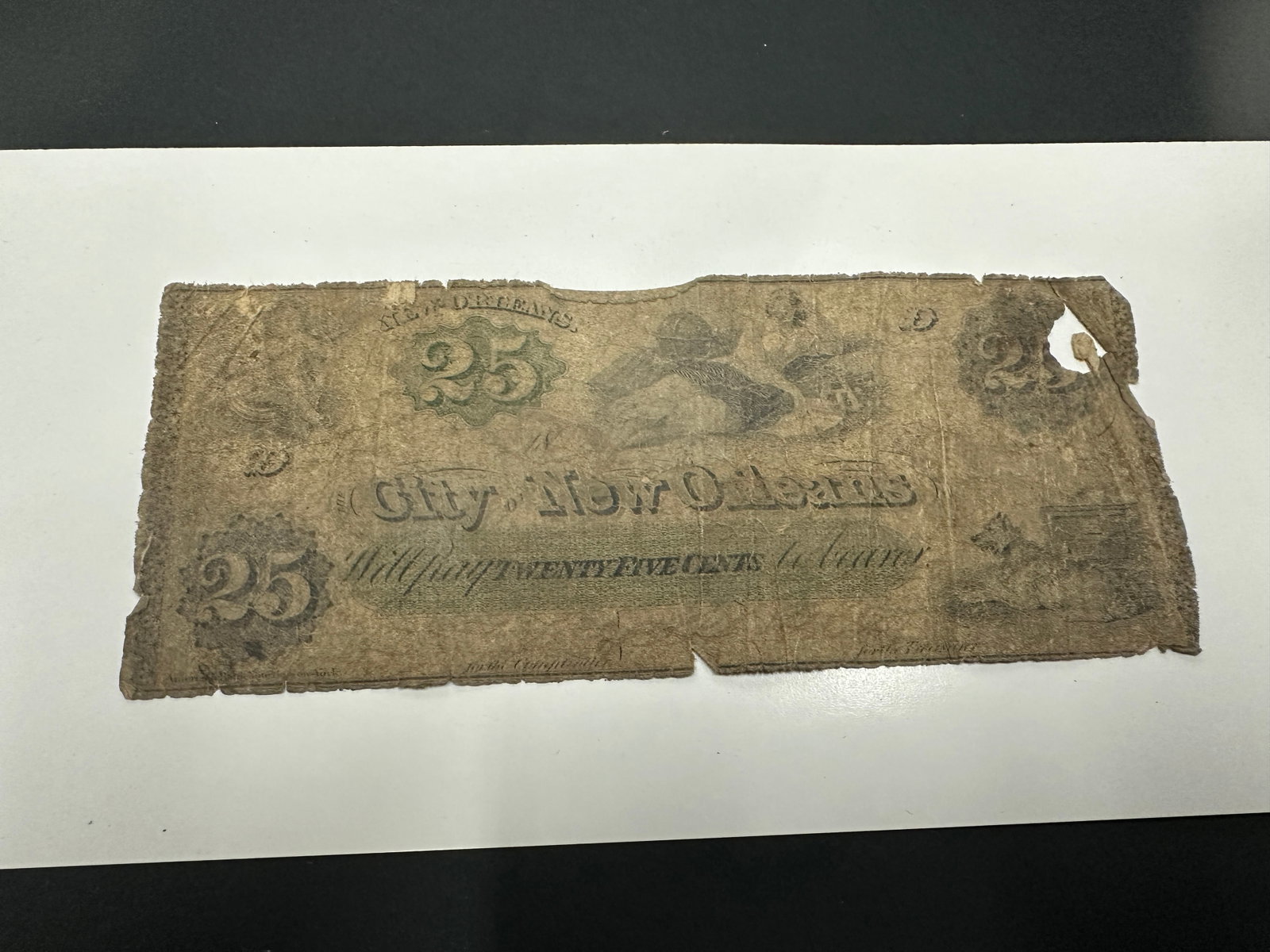 City of New Orleans 25 Cent Obsolete Currency Note: City of New Orleans 25 Cent Obsolete Currency Note