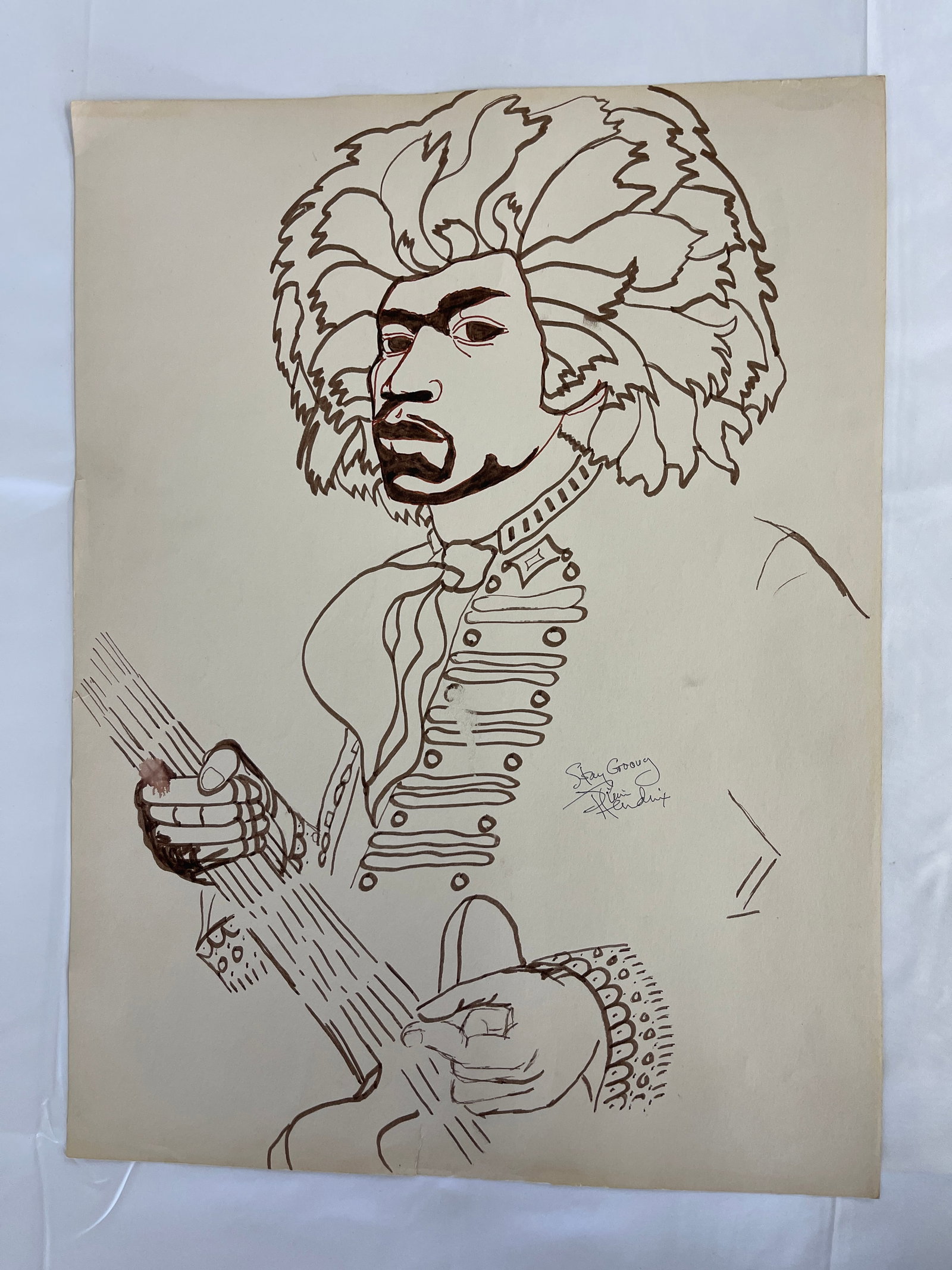 Jimi Hendrix Signed Sketch Drawing by Dwight Russ (1 of 5)