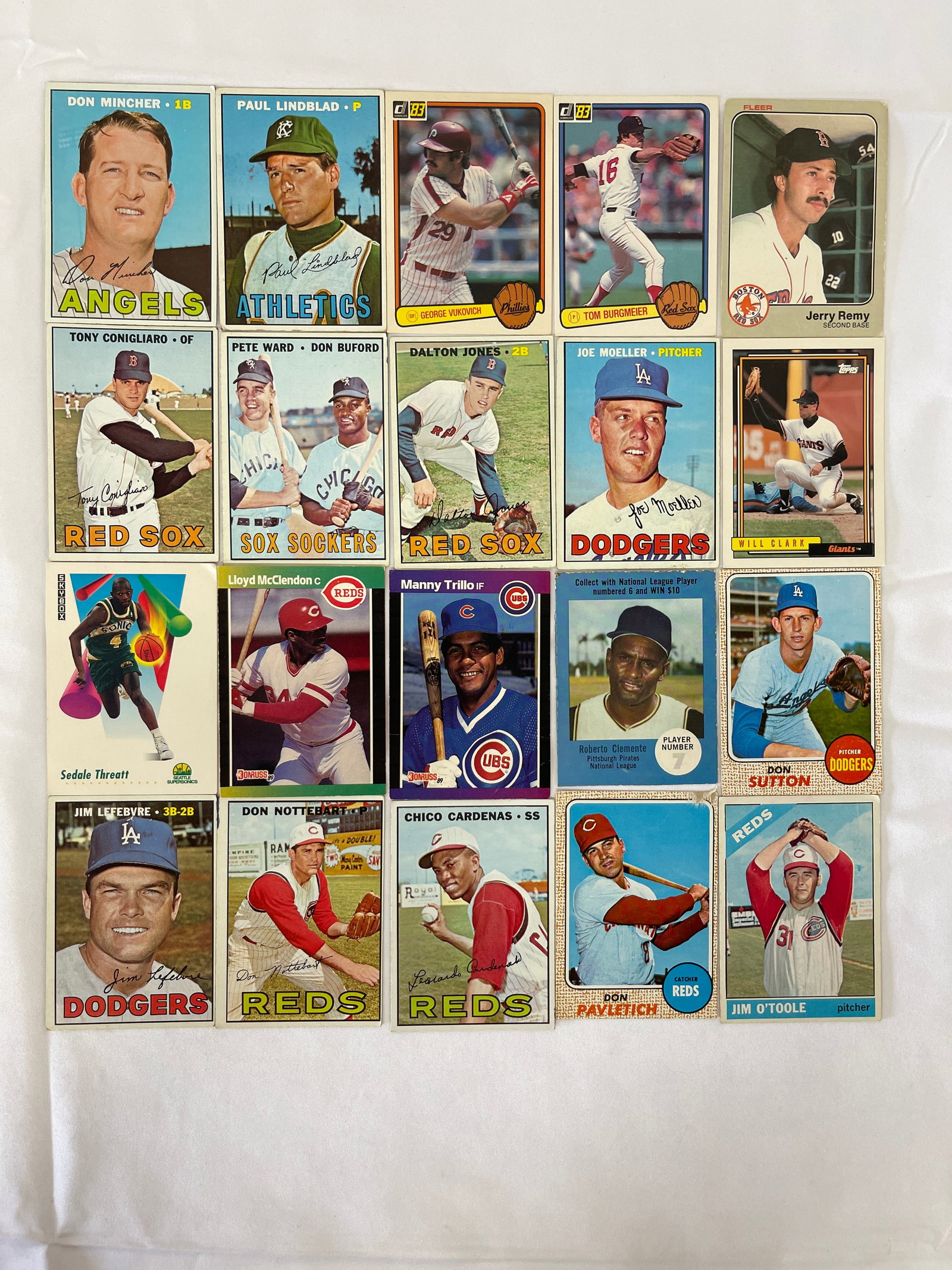 Vintage Baseball & NBA Card Lot 20pc Clemente Conigliaro Clark Sutton 1960s-90s: Vintage Baseball & NBA Card Lot 20pc Clemente Conigliaro Clark Sutton 1960s-90s