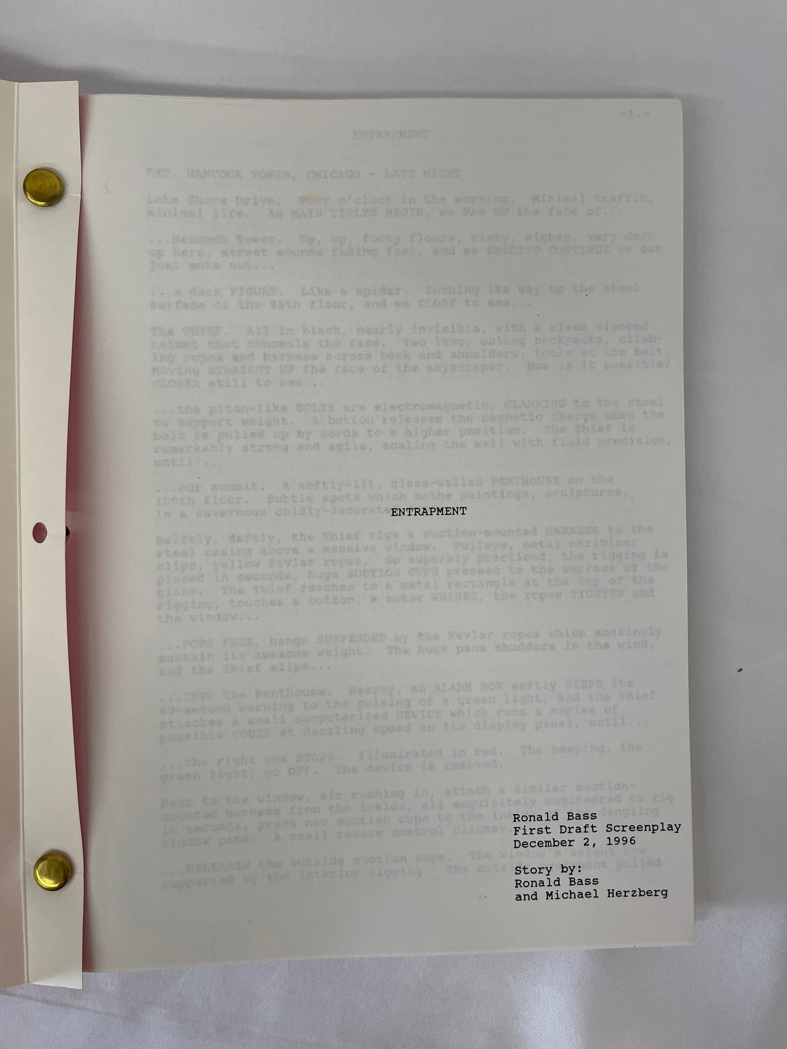 Entrapment 1996 First Draft Screenplay Ronald Bass CAA Submission Script: Entrapment 1996 First Draft Screenplay Ronald Bass CAA Submission Script