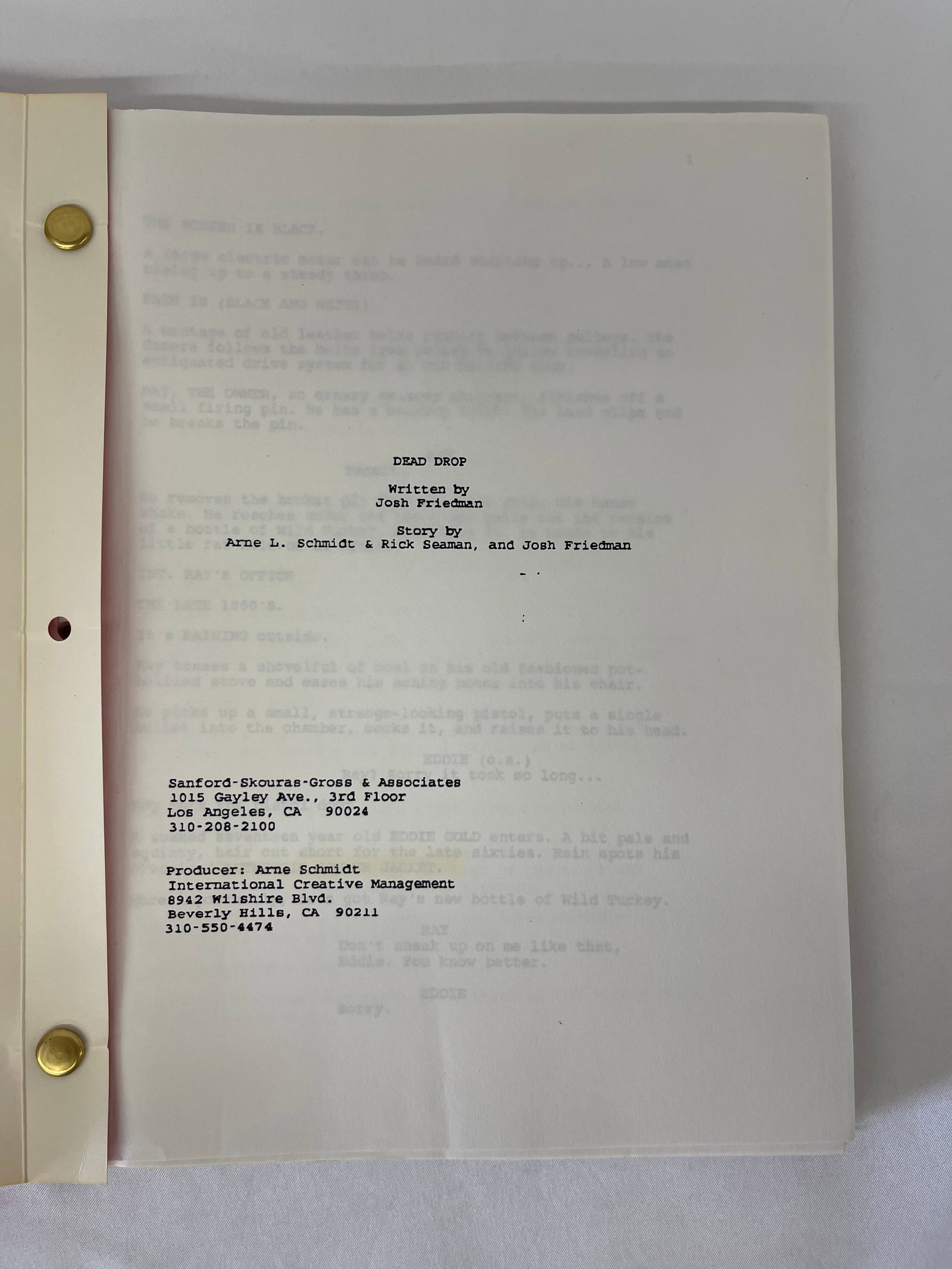 Dead Drop Original Unproduced Screenplay Script CAA Covered Josh Friedman: Dead Drop Original Unproduced Screenplay Script CAA Covered Josh Friedman