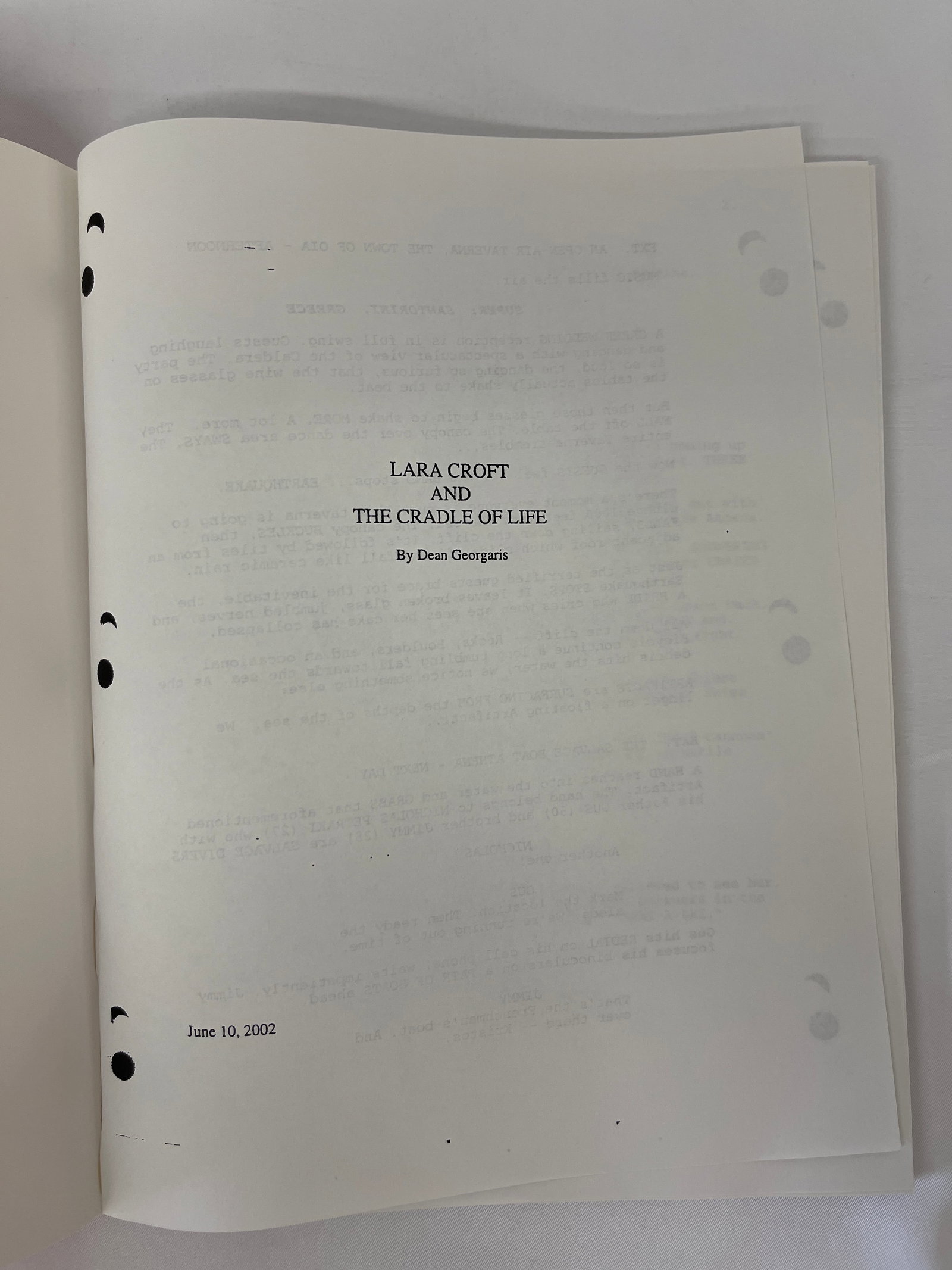 Lara Croft Tomb Raider Cradle of Life Original CAA Screenplay Script 2002 (1 of 3)