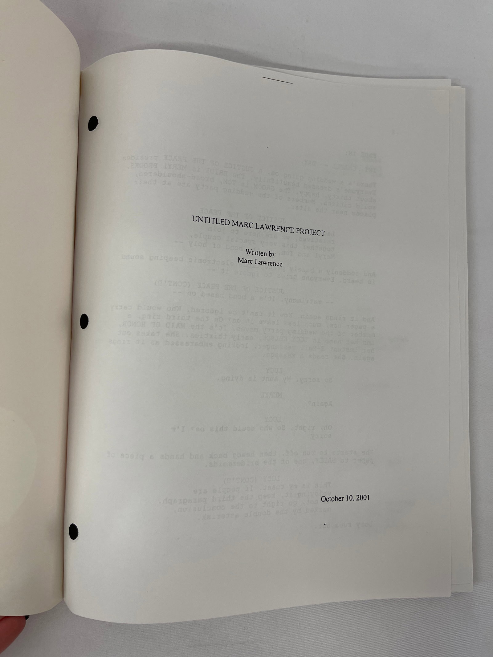 Two Weeks Notice Original CAA Screenplay Script Marc Lawrence 2001 (1 of 4)