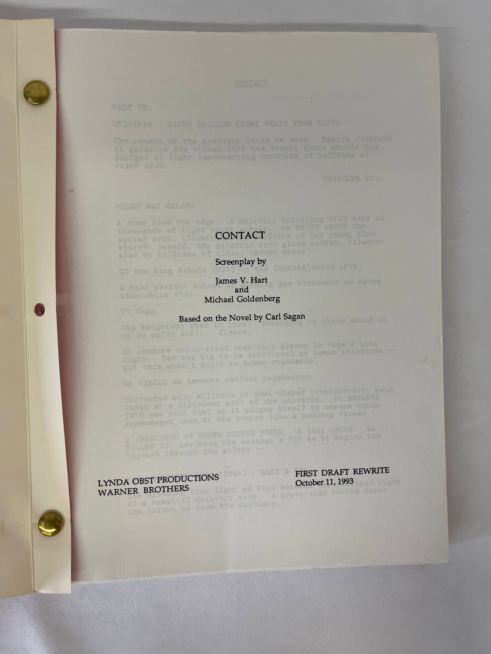 Contact (1997) First Draft Rewrite Script Oct 1993 CAA Carl Sagan Warner Bros (1 of 3)