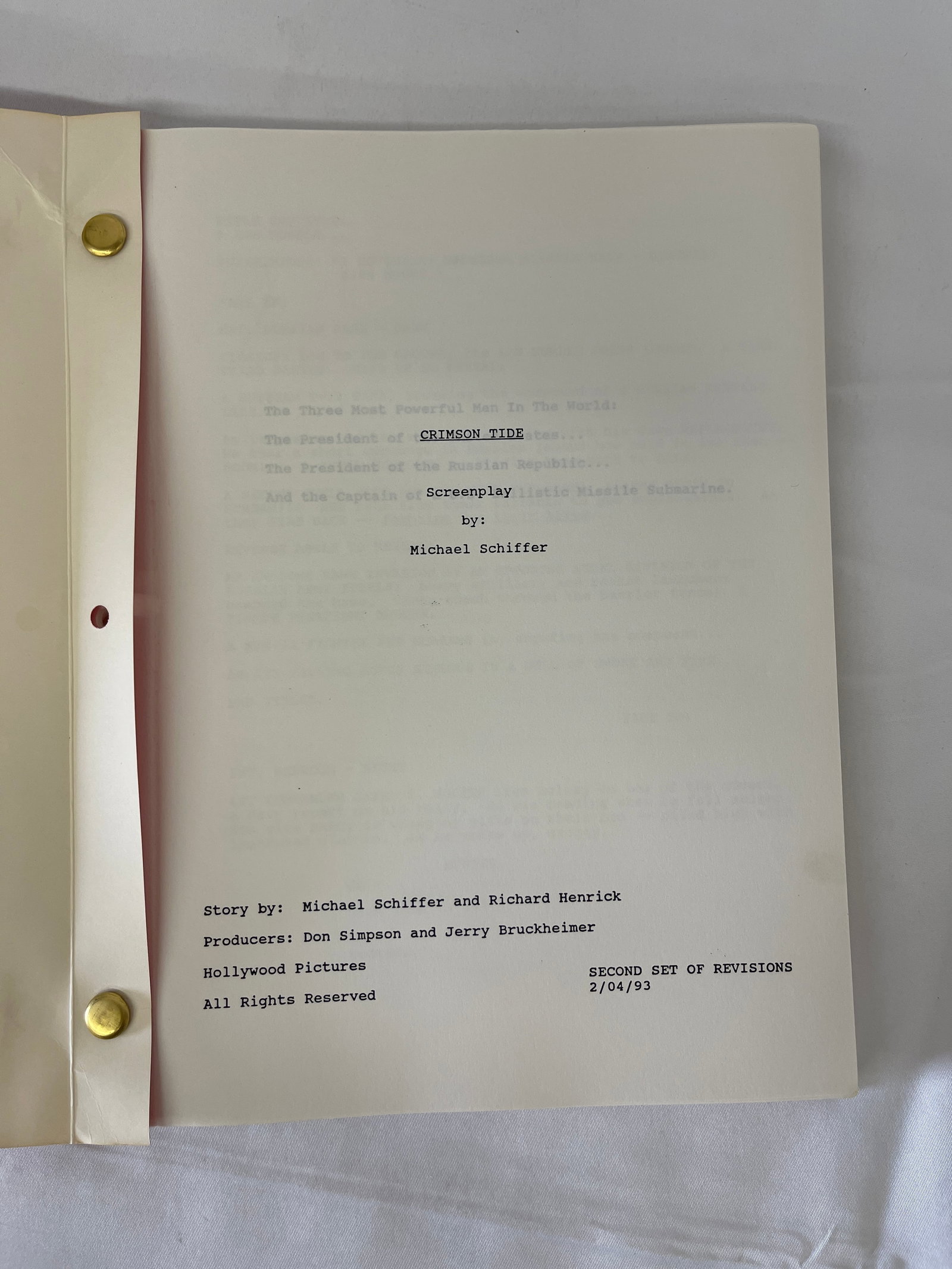 Crimson Tide Original CAA Screenplay Second Set of Revisions 2/04/93: Crimson Tide Original CAA Screenplay Second Set of Revisions 2/04/93