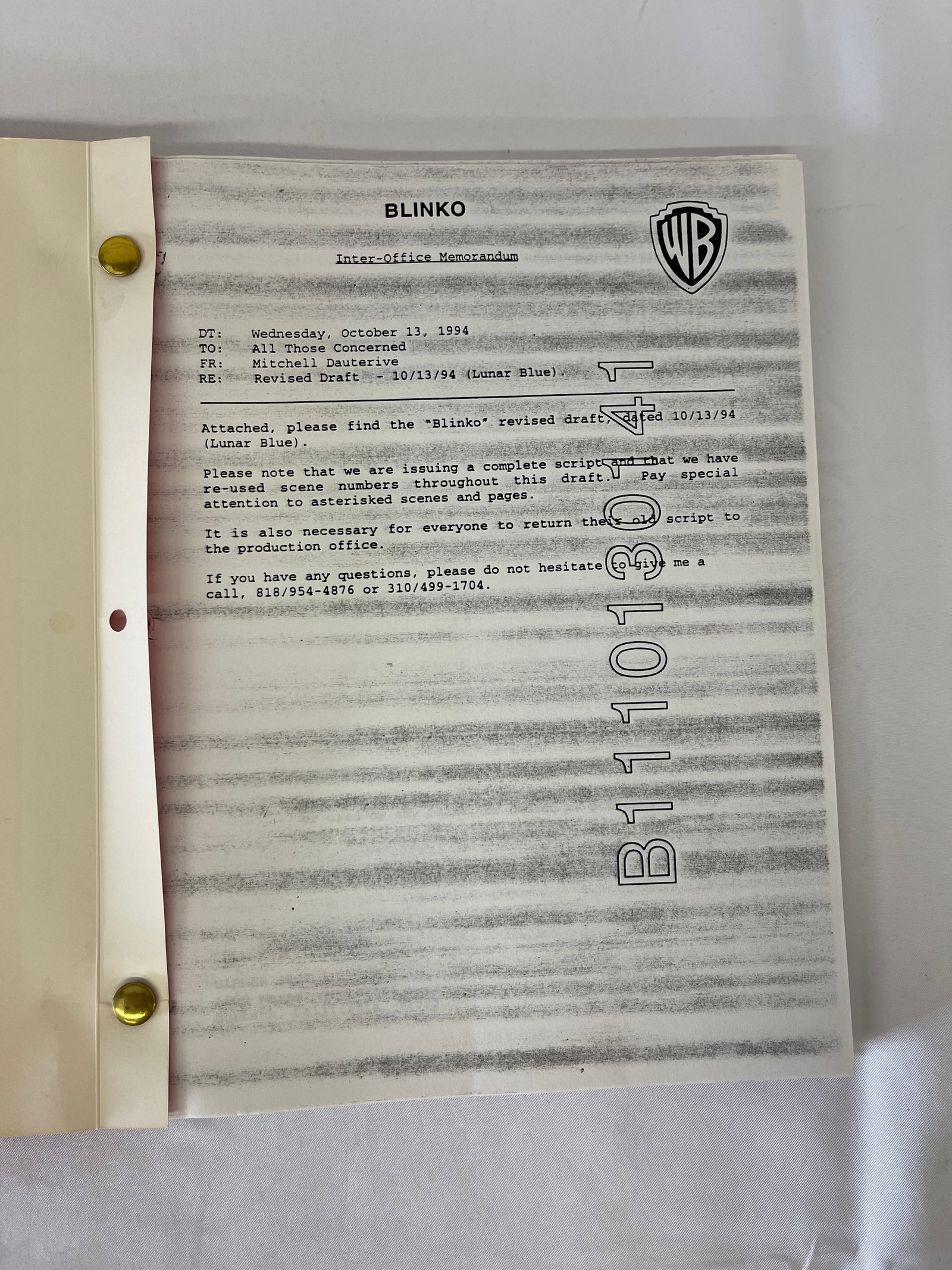 Batman Forever Warner Bros Production Script Revised Draft October 1994 CAA: Batman Forever Warner Bros Production Script Revised Draft October 1994 CAA