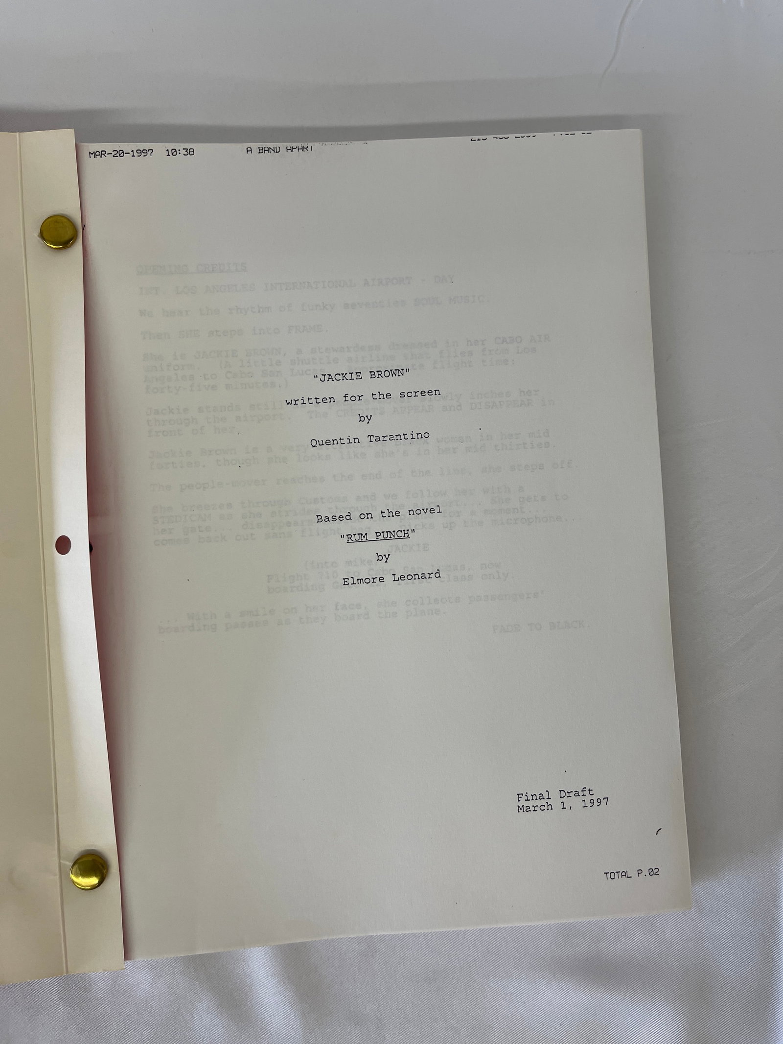 Jackie Brown Quentin Tarantino Final Draft Screenplay CAA Bound March 1997: Jackie Brown Quentin Tarantino Final Draft Screenplay CAA Bound March 1997