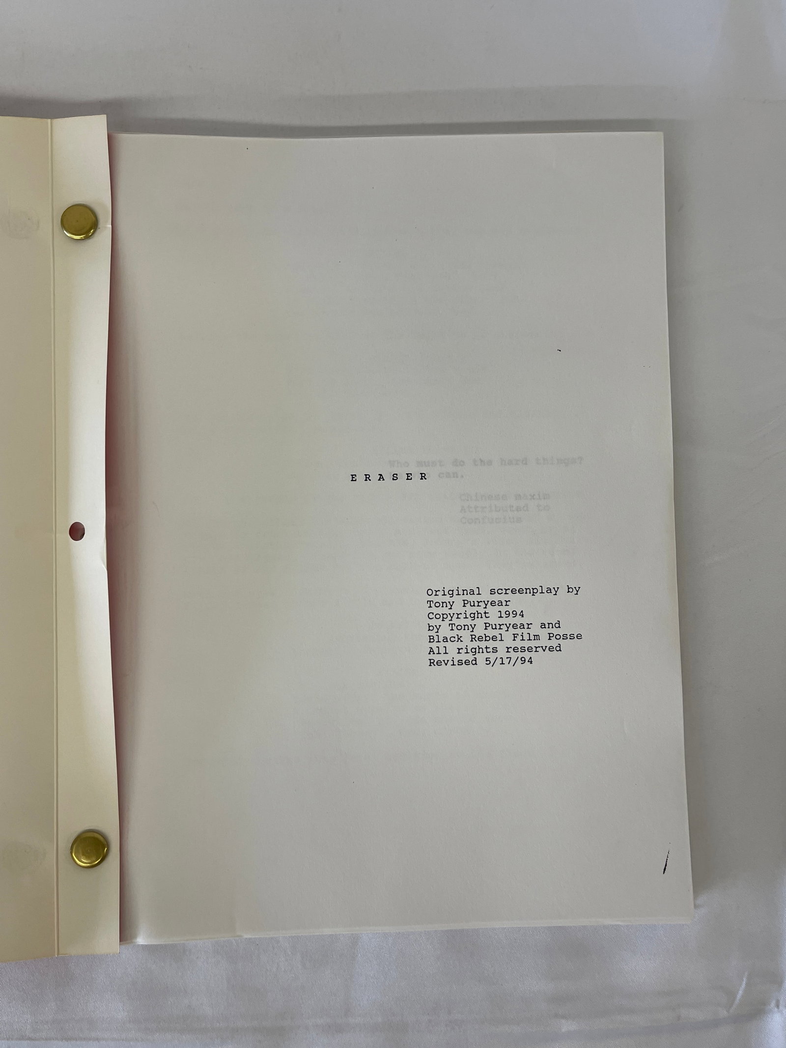 Eraser 1994 Original Screenplay Tony Puryear CAA Submission Draft Script: Eraser 1994 Original Screenplay Tony Puryear CAA Submission Draft Script