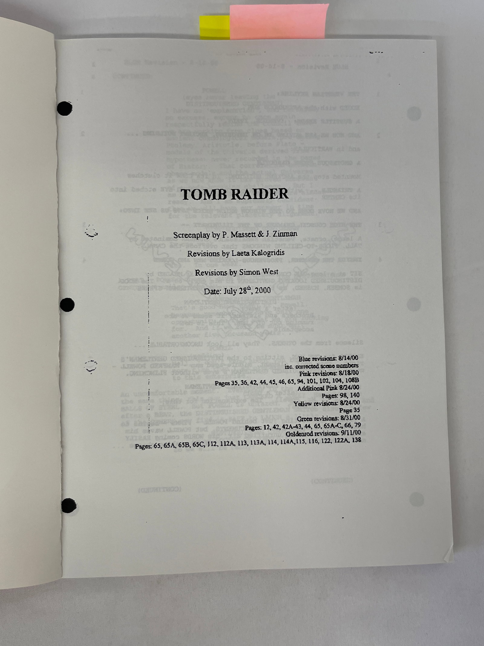 Tomb Raider 2001 Film Original Production Screenplay Script CAA Bound (1 of 4)