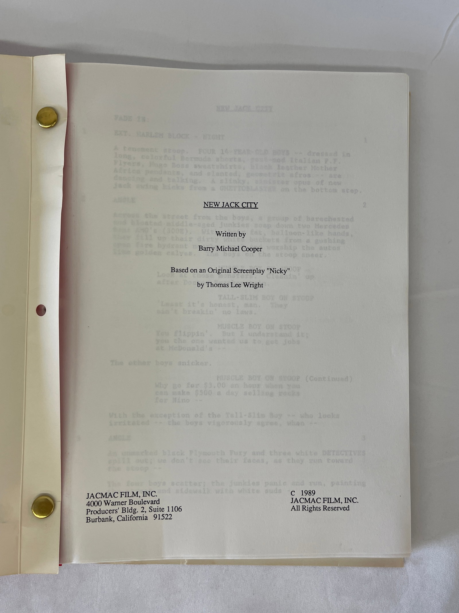 New Jack City 1989 Original Screenplay Script CAA Binder Barry Michael Cooper: New Jack City 1989 Original Screenplay Script CAA Binder Barry Michael Cooper