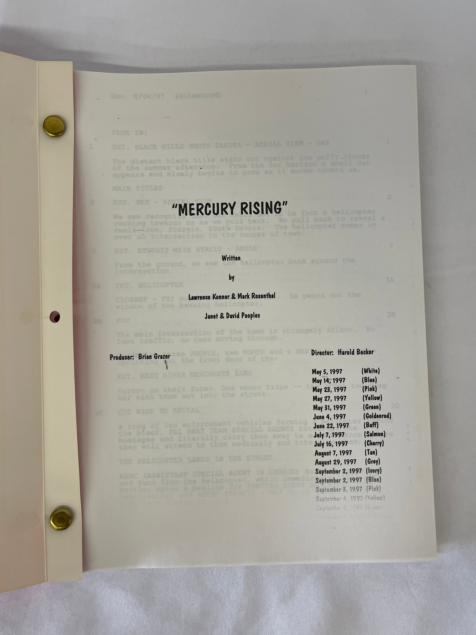 Mercury Rising 1997 Original Production Screenplay Script CAA Cover Bruce Willis (1 of 4)