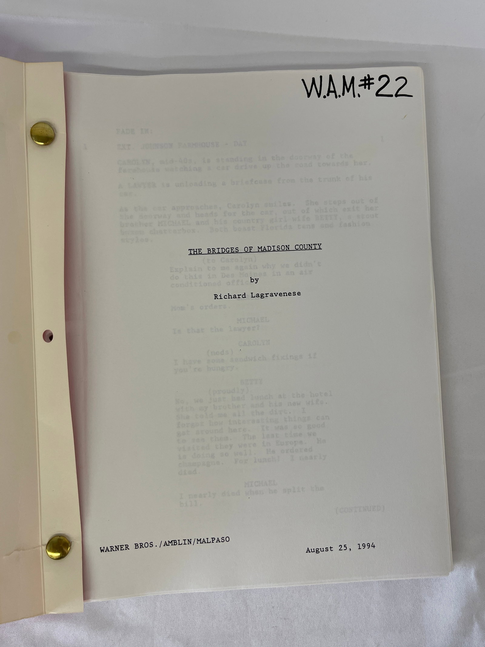 The Bridges of Madison County Original 1994 Screenplay Script by Richard Lagravenese: The Bridges of Madison County Original 1994 Screenplay Script by Richard Lagravenese