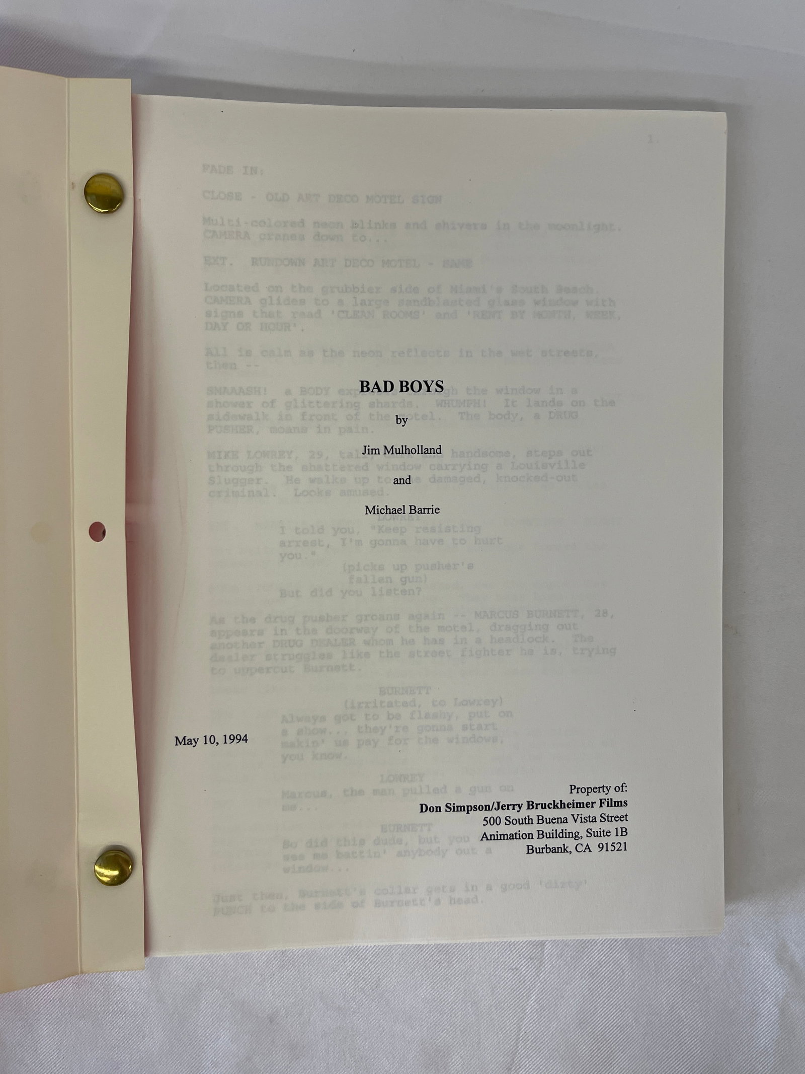 Bad Boys 1995 Original Screenplay Script Don Simpson Jerry Bruckheimer CAA: Bad Boys 1995 Original Screenplay Script Don Simpson Jerry Bruckheimer CAA