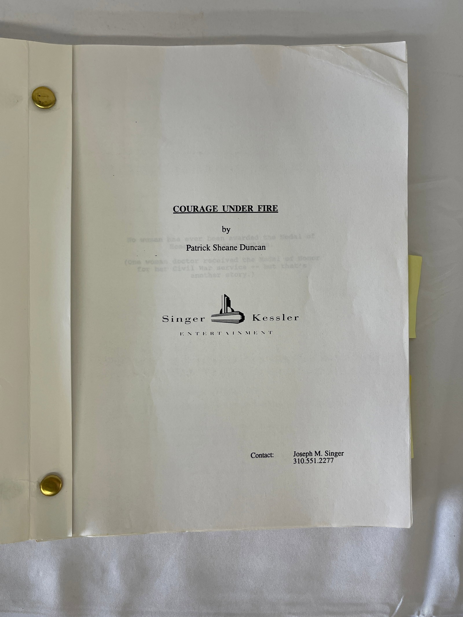 Courage Under Fire Original Screenplay Script by Patrick Sheane Duncan, Singer Kessler (1 of 4)