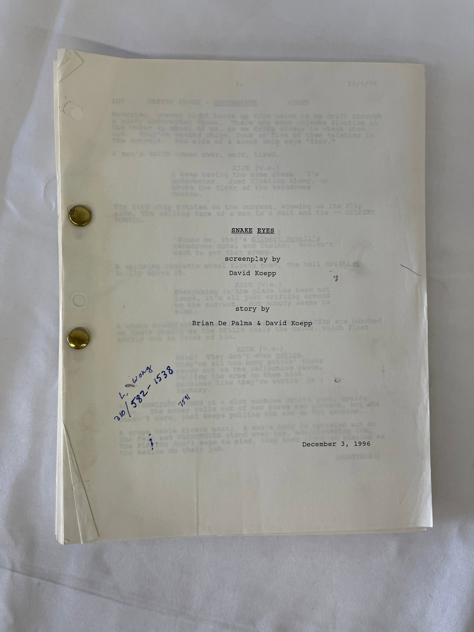 Snake Eyes (1998) Original Screenplay Script by David Koepp, Dated December 3, 1996: Snake Eyes (1998) Original Screenplay Script by David Koepp, Dated December 3, 1996